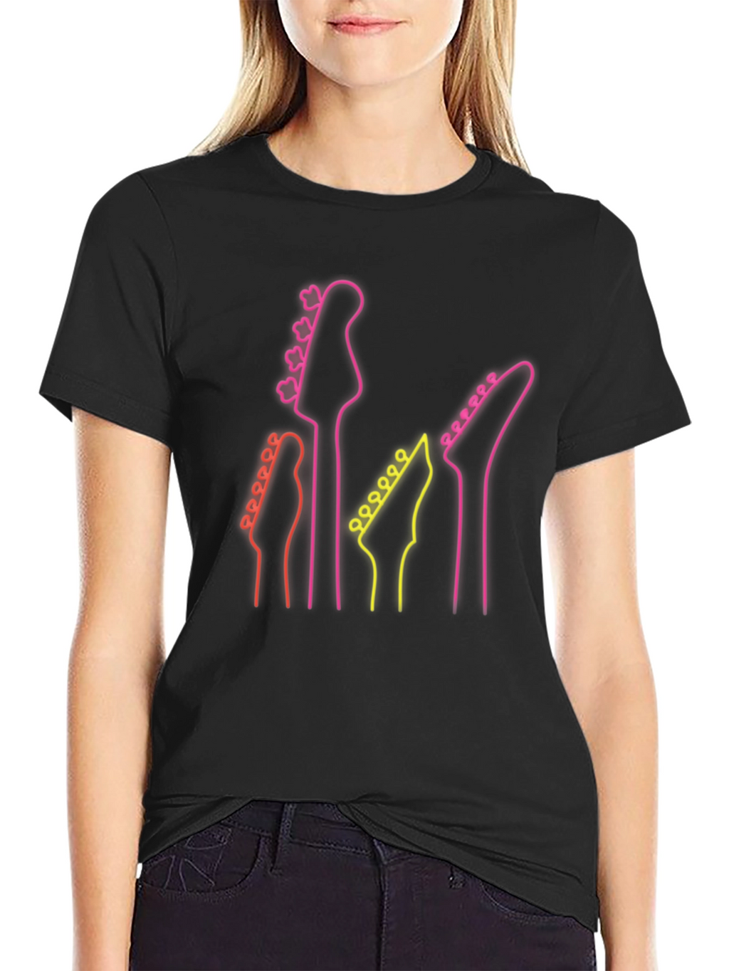 Neon Guitar Headstock T-Shirt - Music Lover Tee