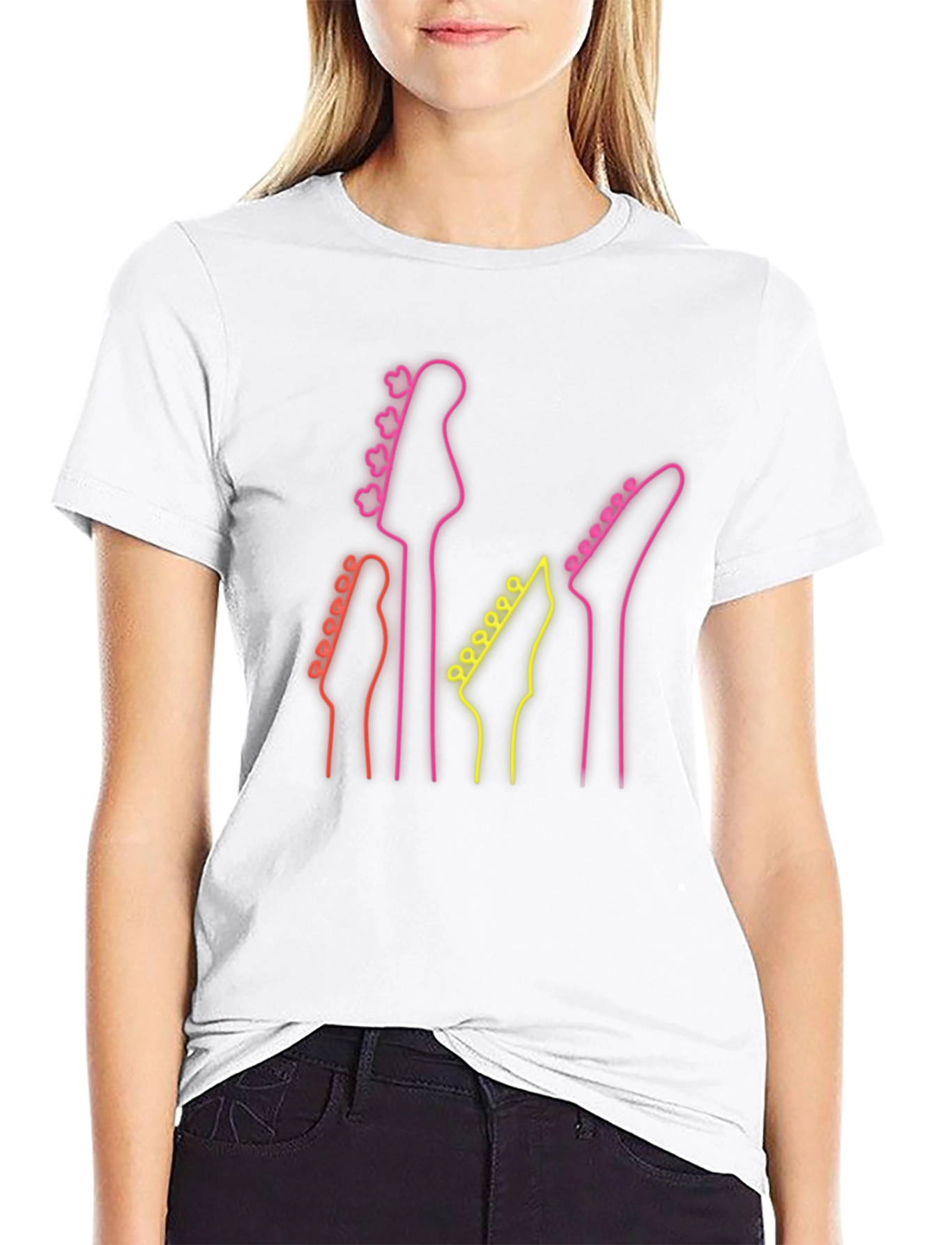 Neon Guitar Headstock T-Shirt - Music Lover Tee