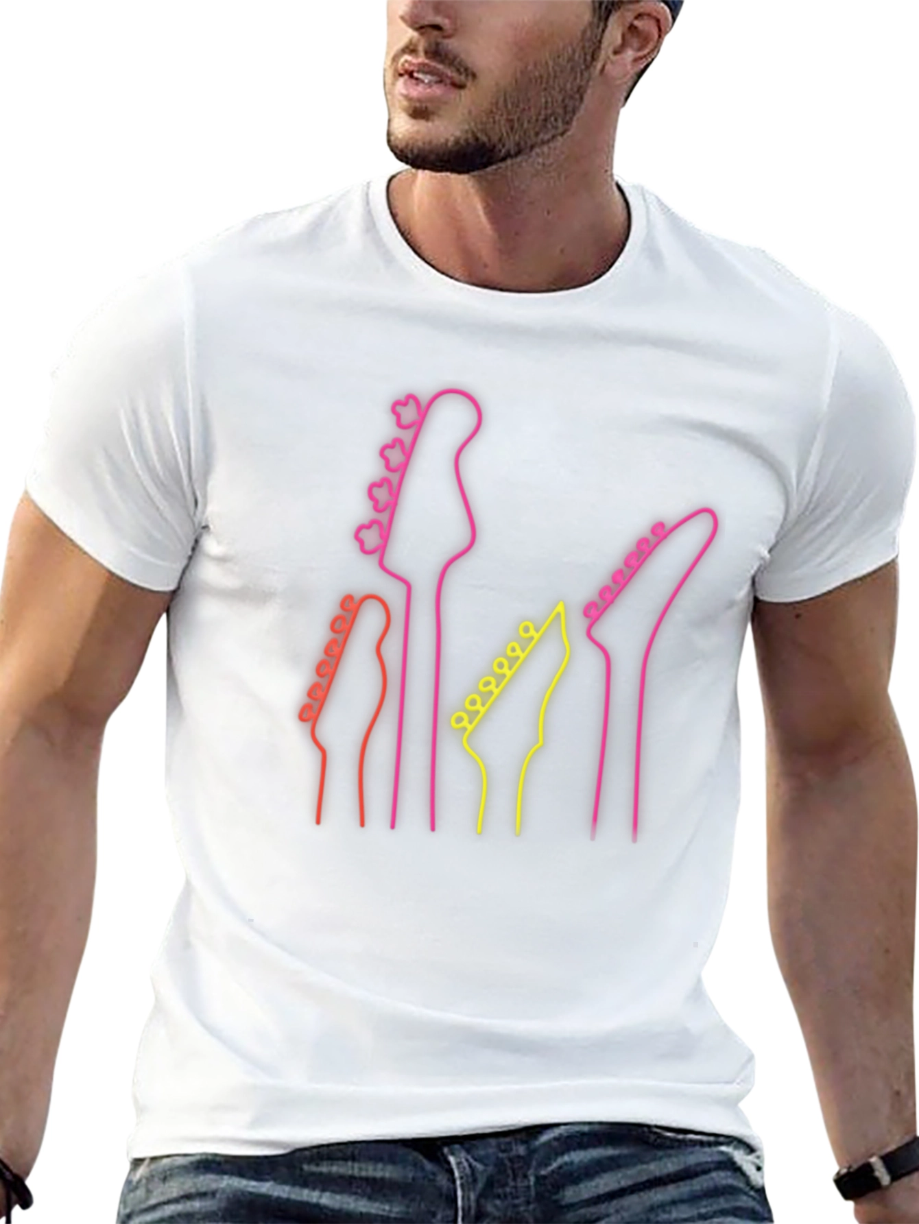 Neon Guitar Headstock T-Shirt - Music Lover Tee
