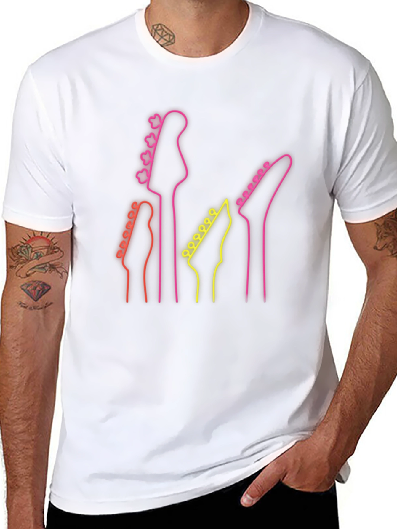 Neon Guitar Headstock T-Shirt - Music Lover Tee