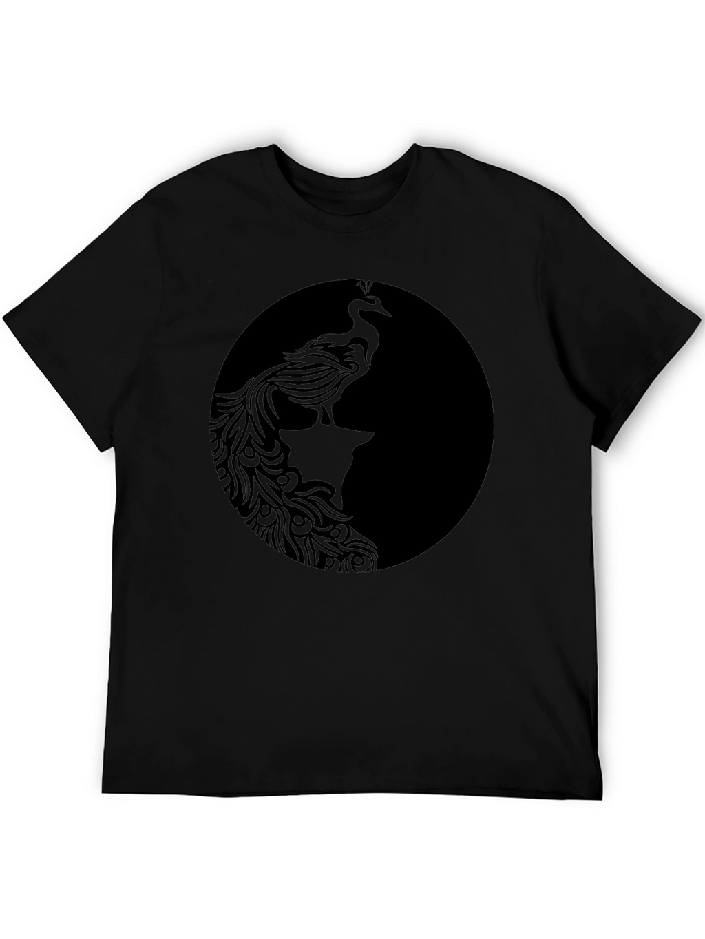 Black Graphic Tee - Elegant Peacock Design