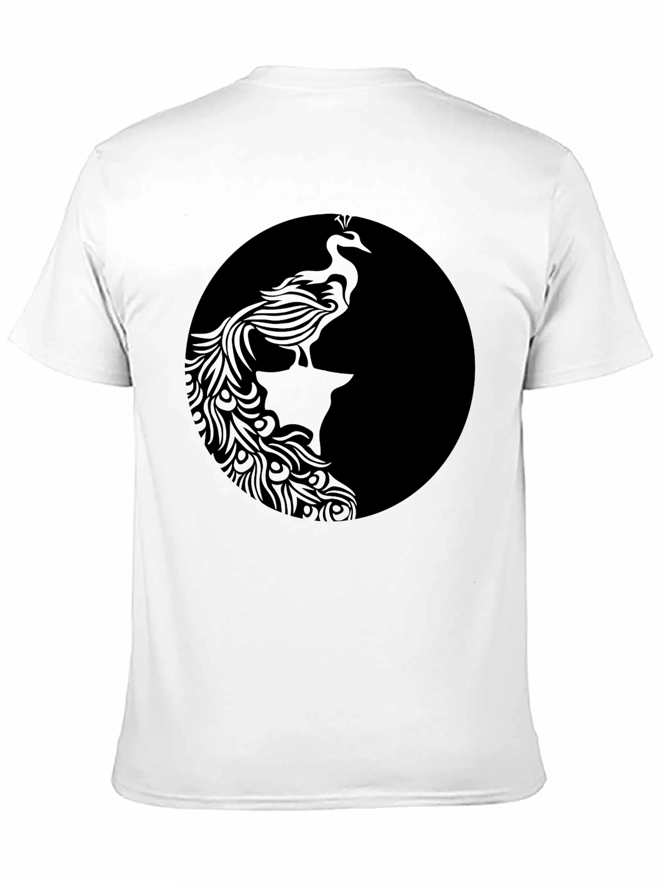 Black Graphic Tee - Elegant Peacock Design