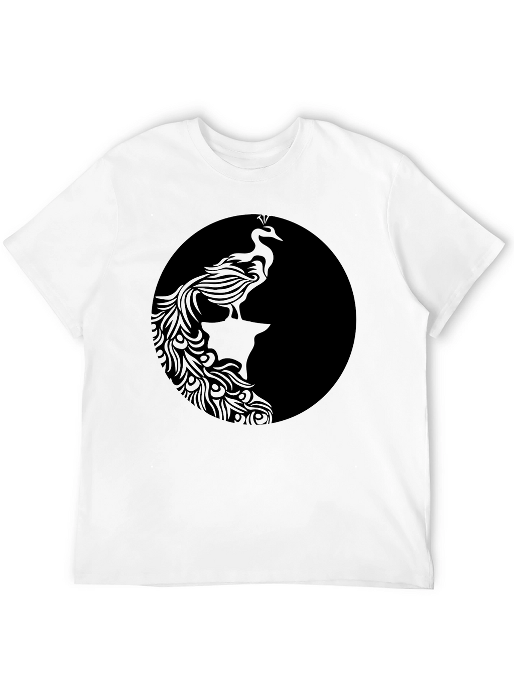 Black Graphic Tee - Elegant Peacock Design