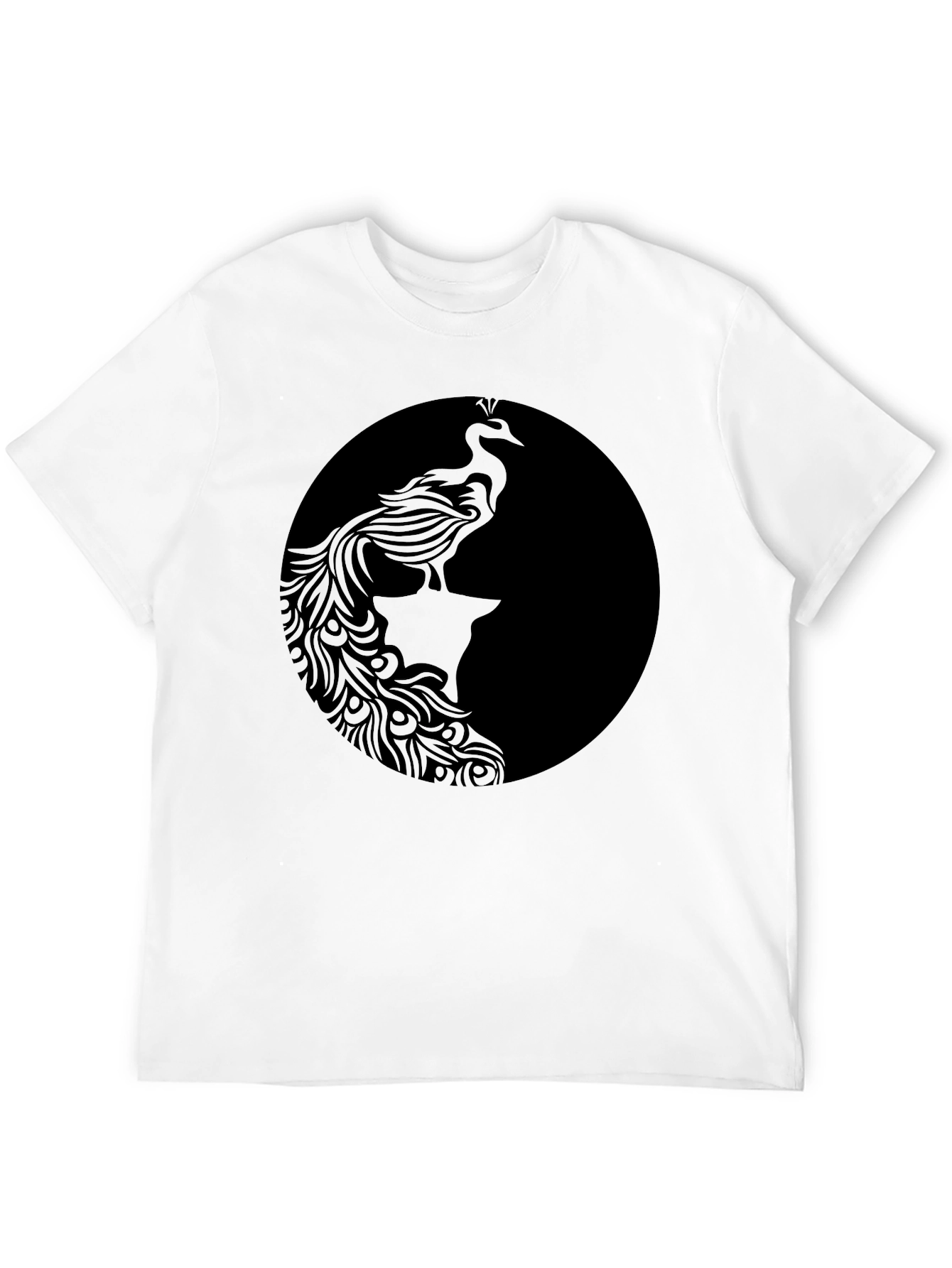Black Graphic Tee - Elegant Peacock Design