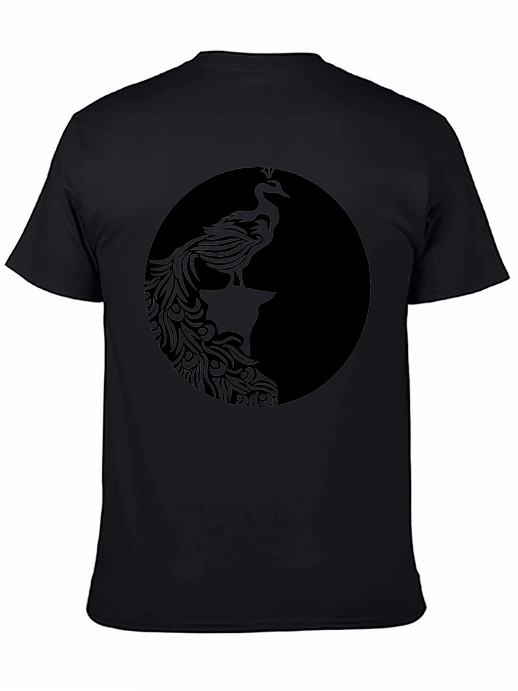 Black Graphic Tee - Elegant Peacock Design