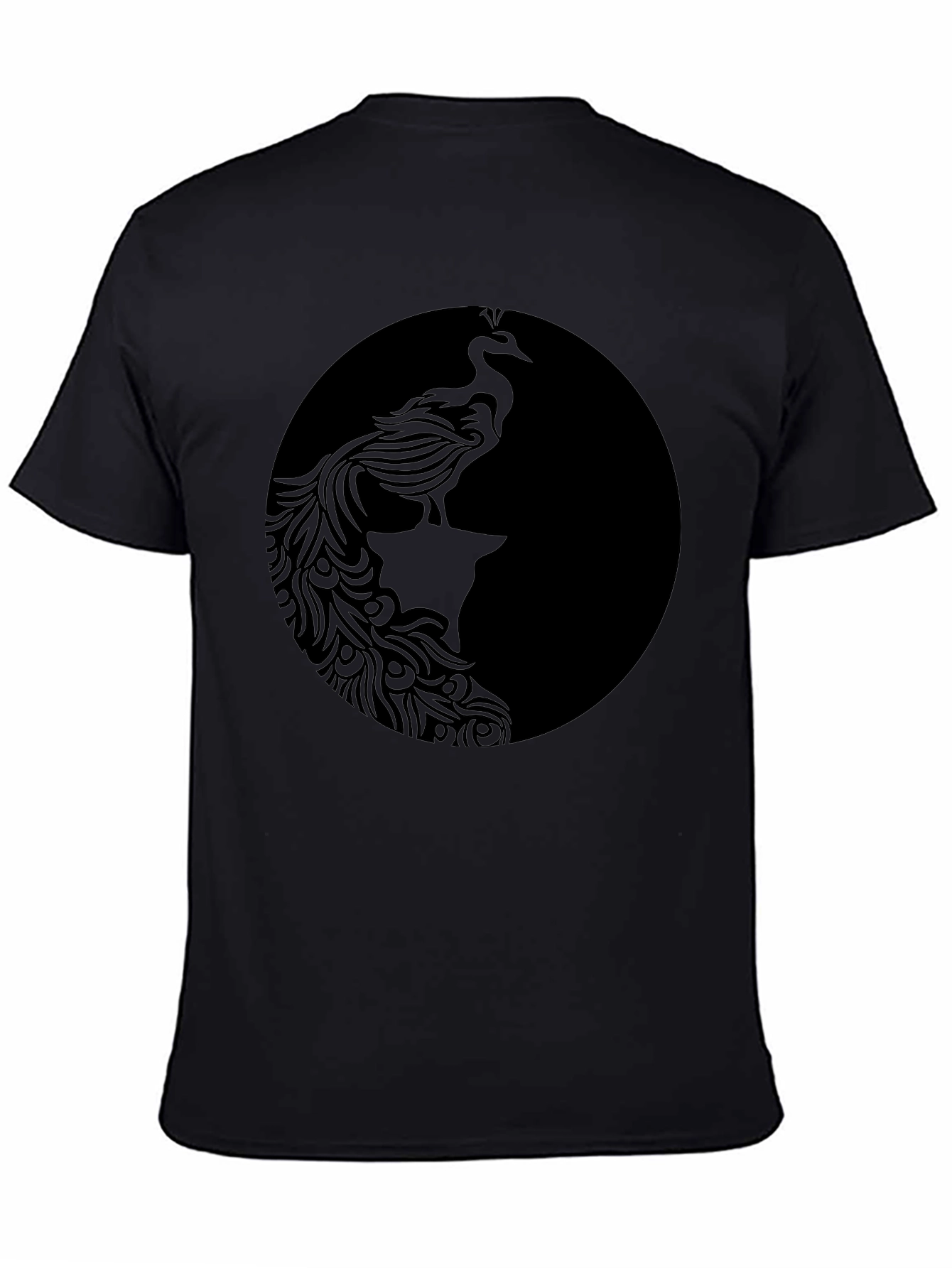 Black Graphic Tee - Elegant Peacock Design