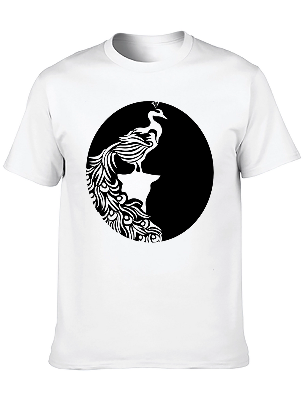Black Graphic Tee - Elegant Peacock Design