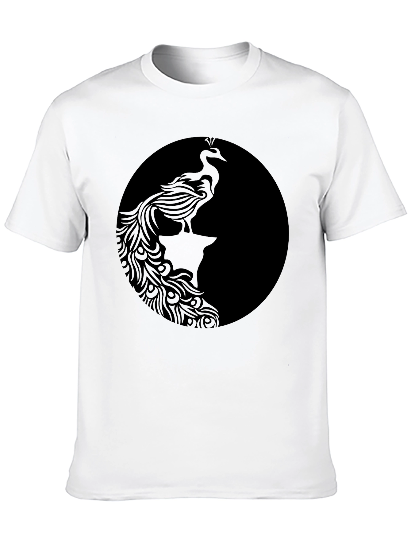 Black Graphic Tee - Elegant Peacock Design