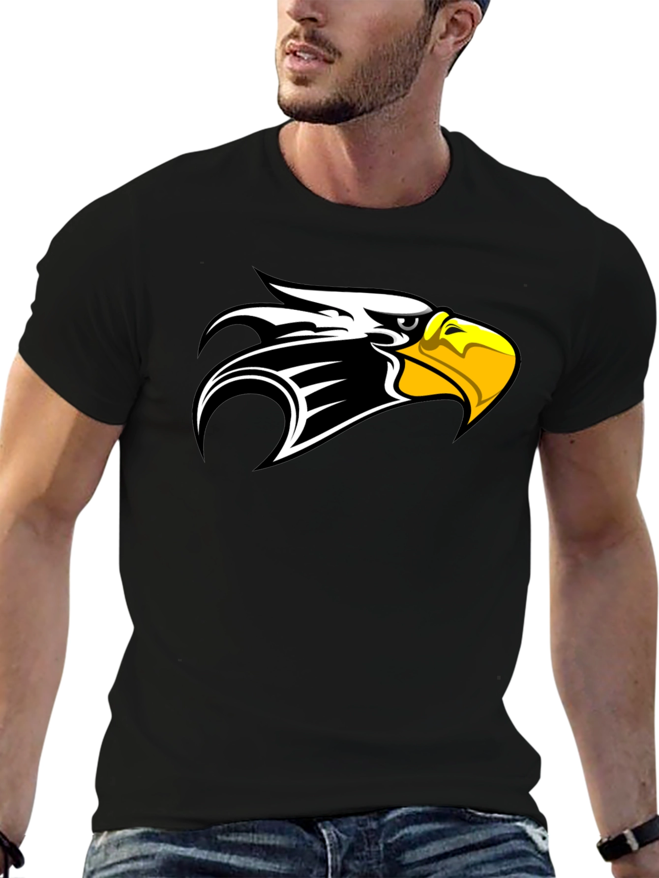 Black T-Shirt with Eagle Head Design