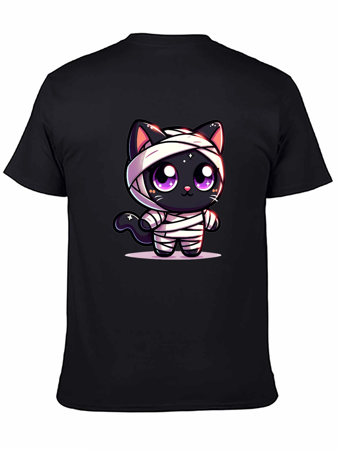 Cute Mummy Cat Graphic T-Shirt - Halloween Style