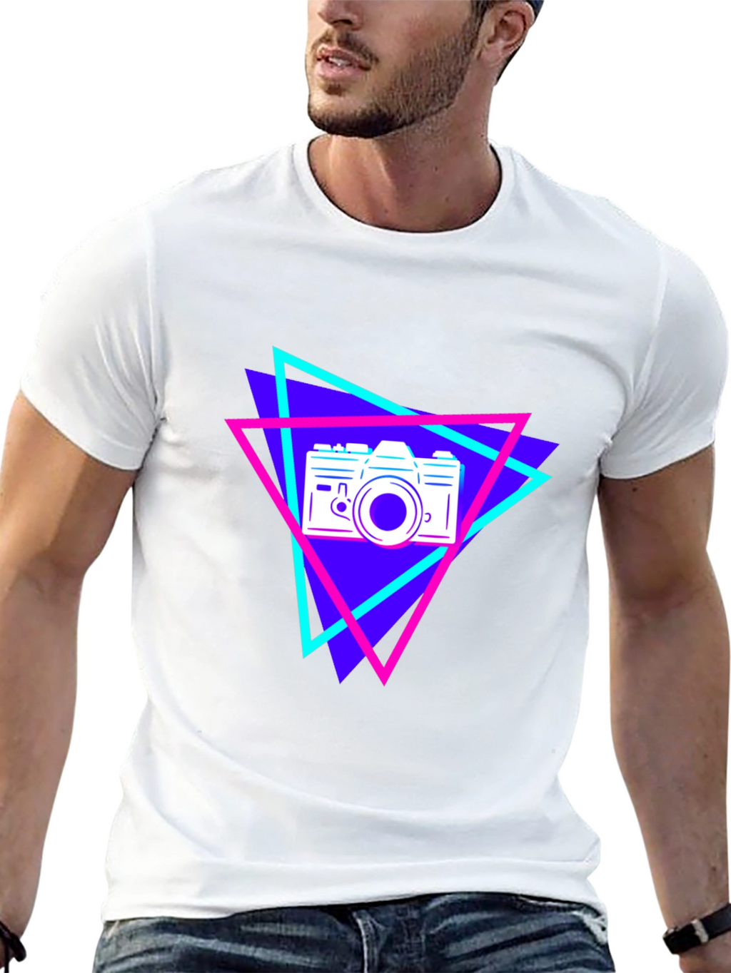 Retro Camera Graphic Tee - Black Cotton T-Shirt