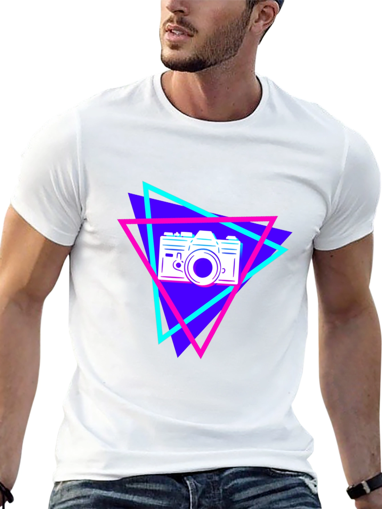Retro Camera Graphic Tee - Black Cotton T-Shirt