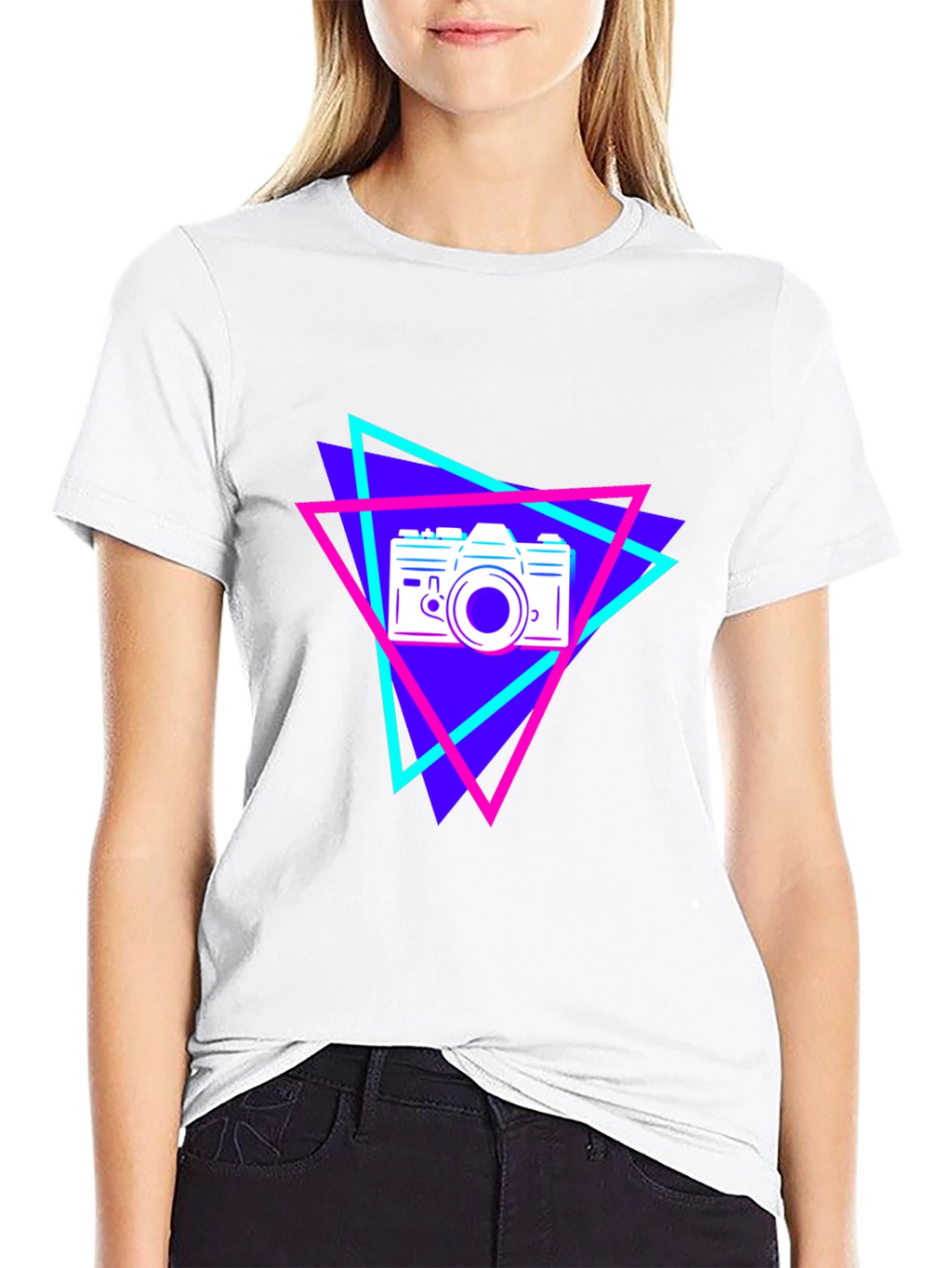 Retro Camera Graphic Tee - Black Cotton T-Shirt