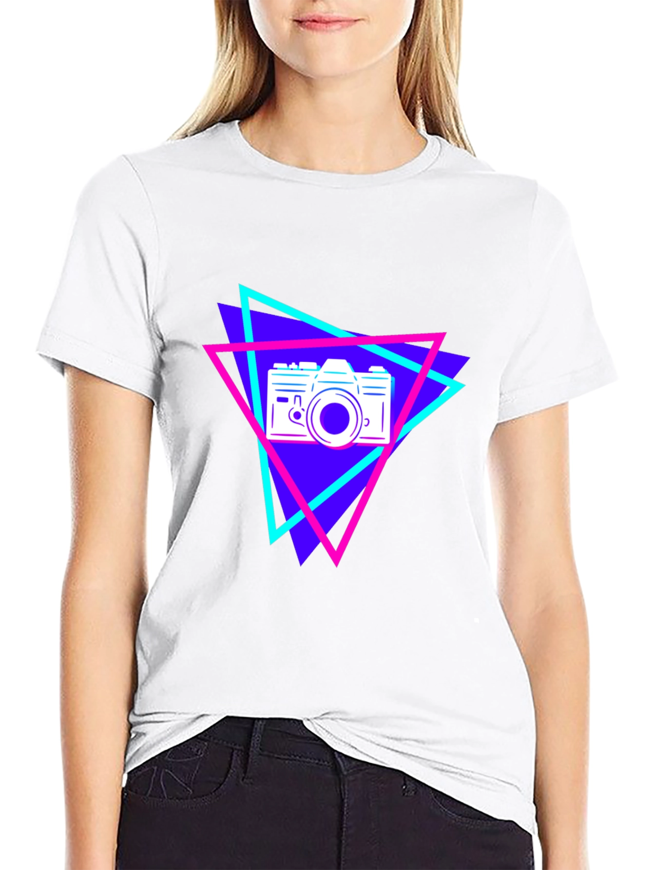 Retro Camera Graphic Tee - Black Cotton T-Shirt