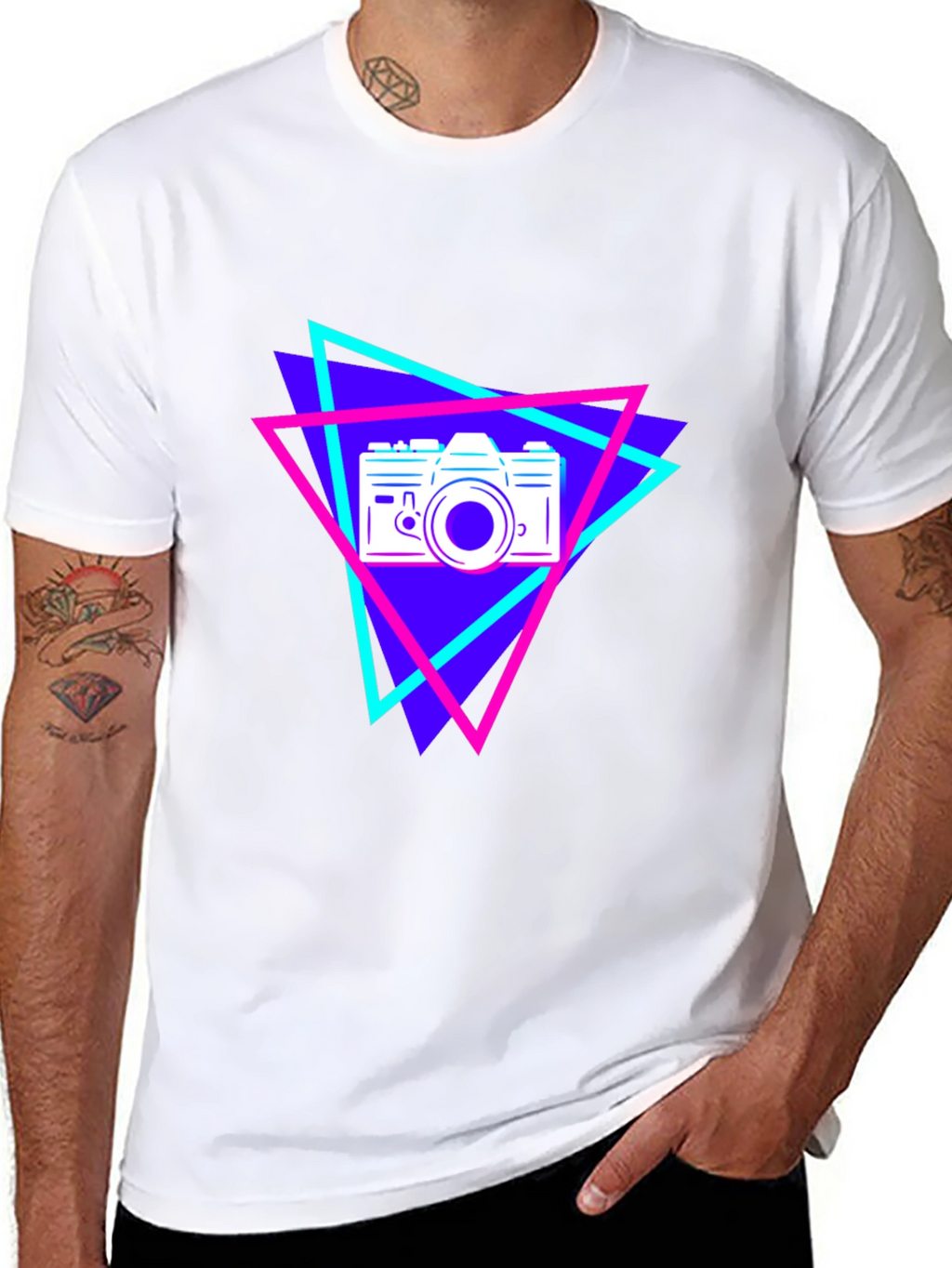 Retro Camera Graphic Tee - Black Cotton T-Shirt