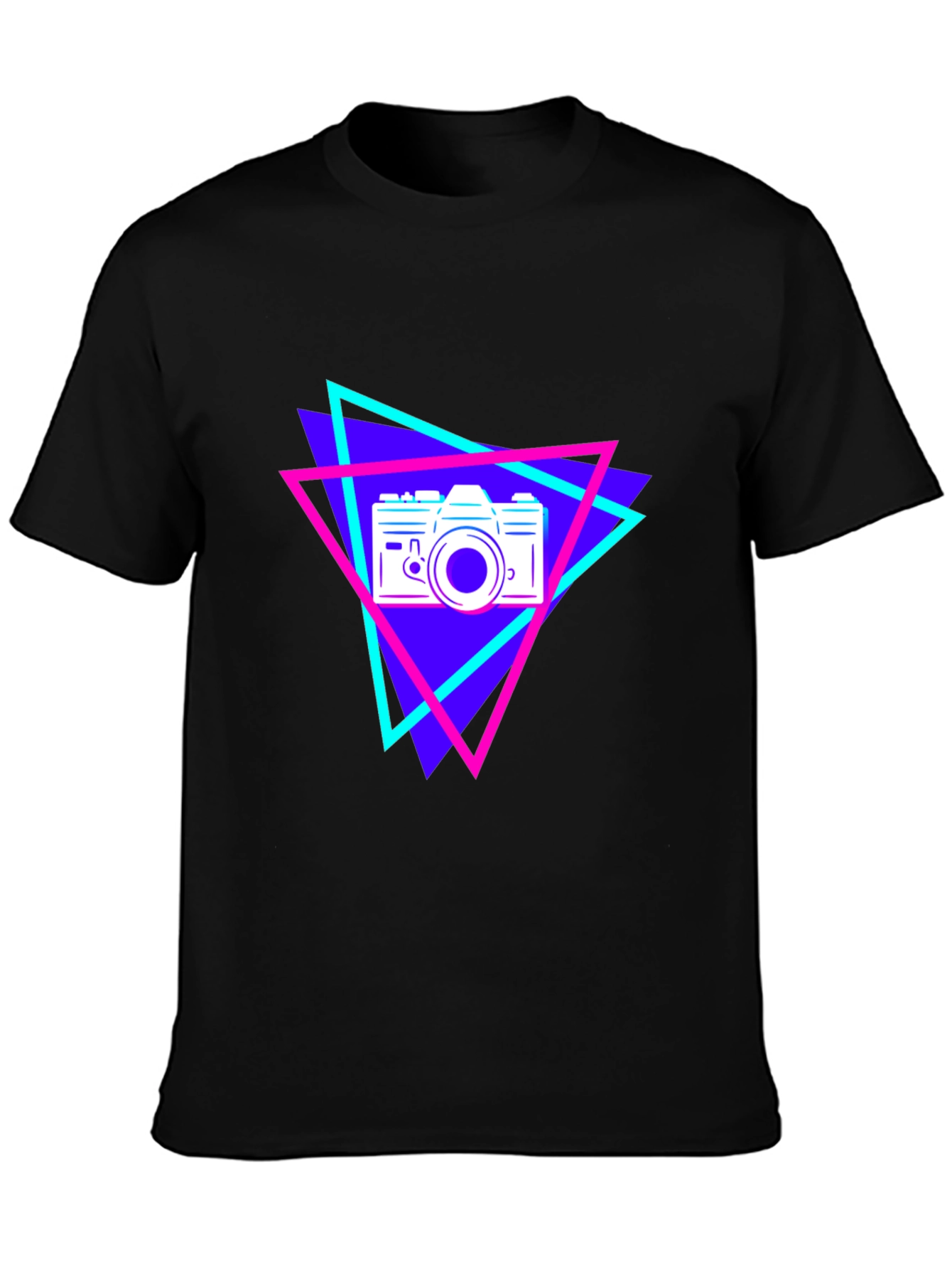 Retro Camera Graphic Tee - Black Cotton T-Shirt