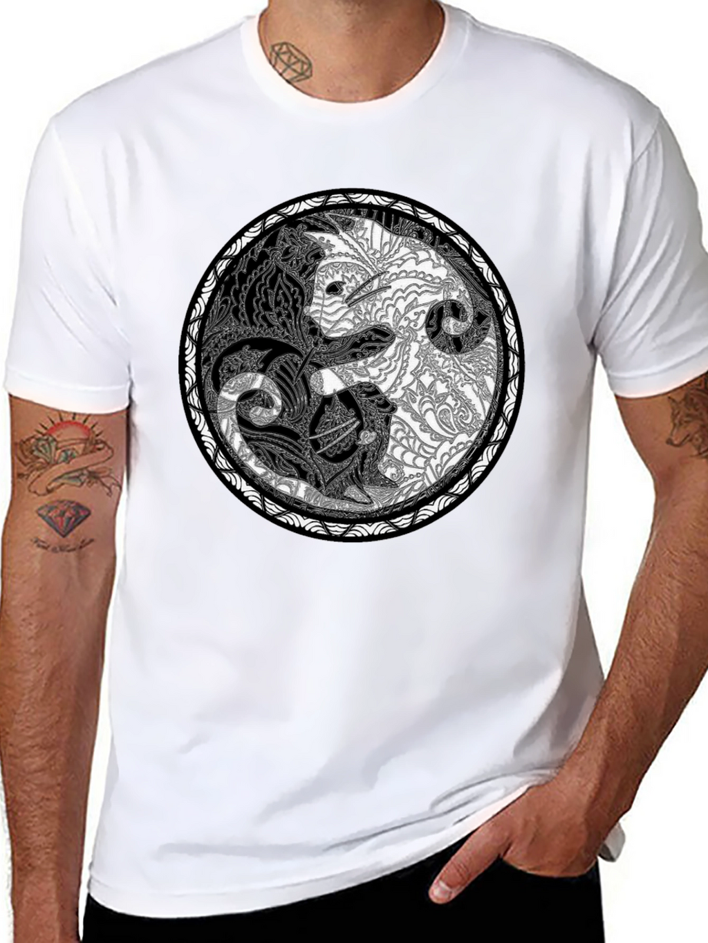 Yin Yang Wolves Graphic Tee - Unisex Black T-Shirt