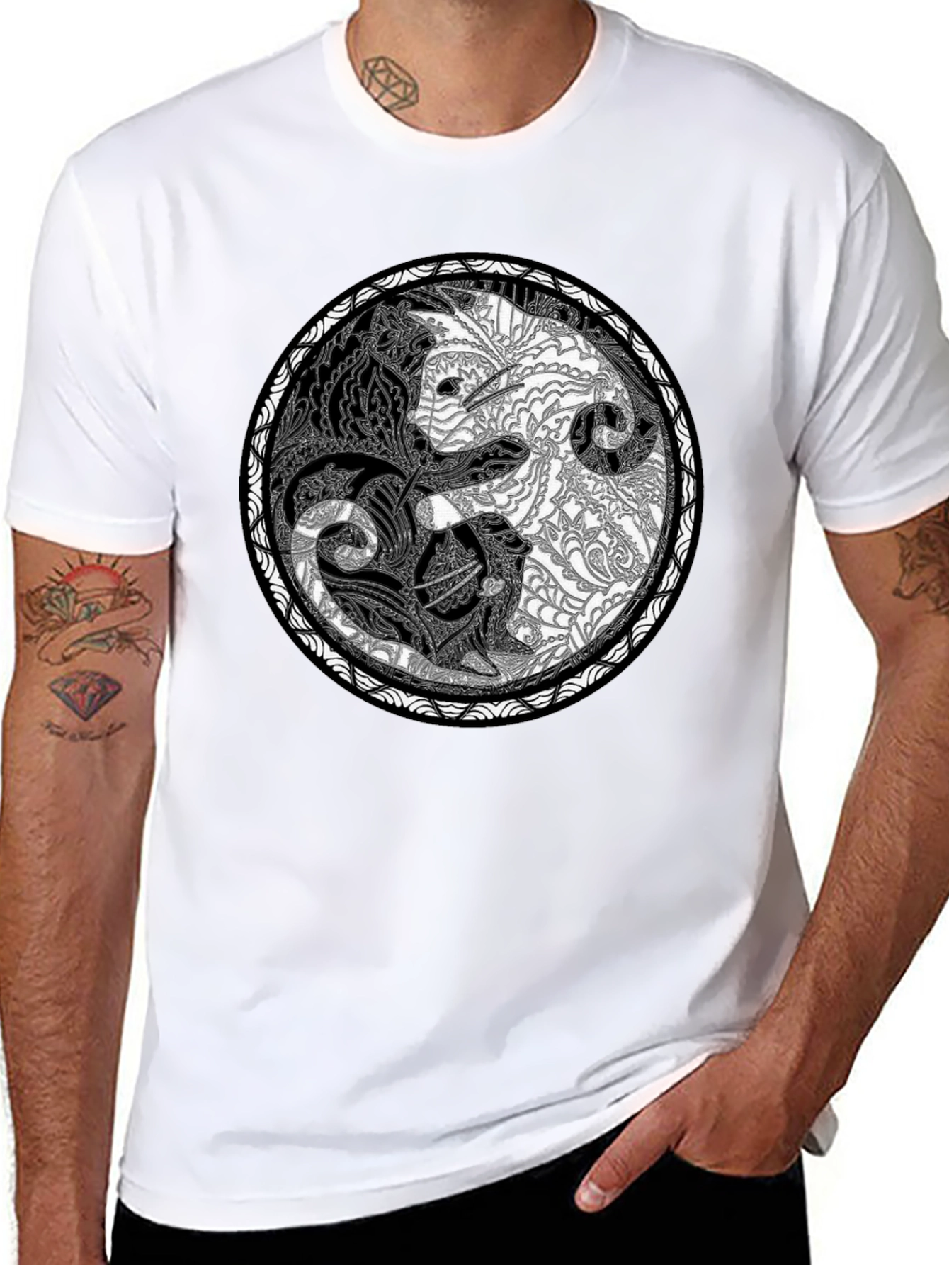 Yin Yang Wolves Graphic Tee - Unisex Black T-Shirt