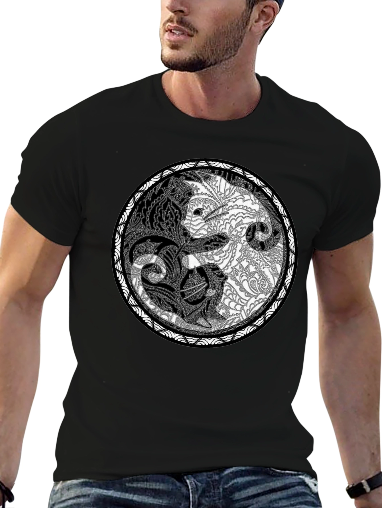 Yin Yang Wolves Graphic Tee - Unisex Black T-Shirt