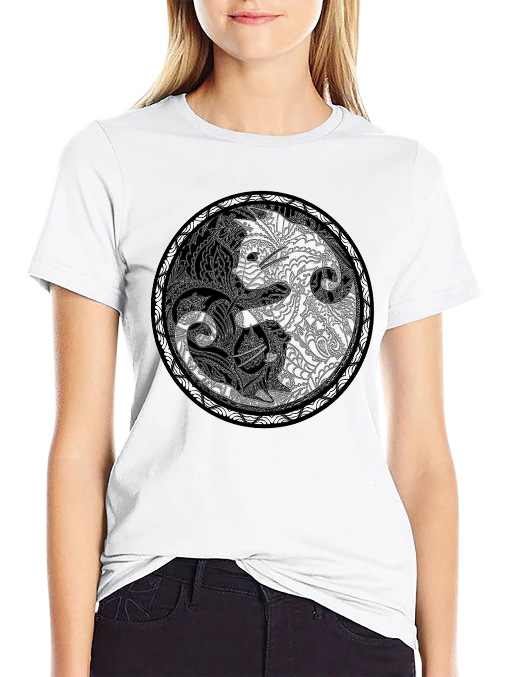 Yin Yang Wolves Graphic Tee - Unisex Black T-Shirt