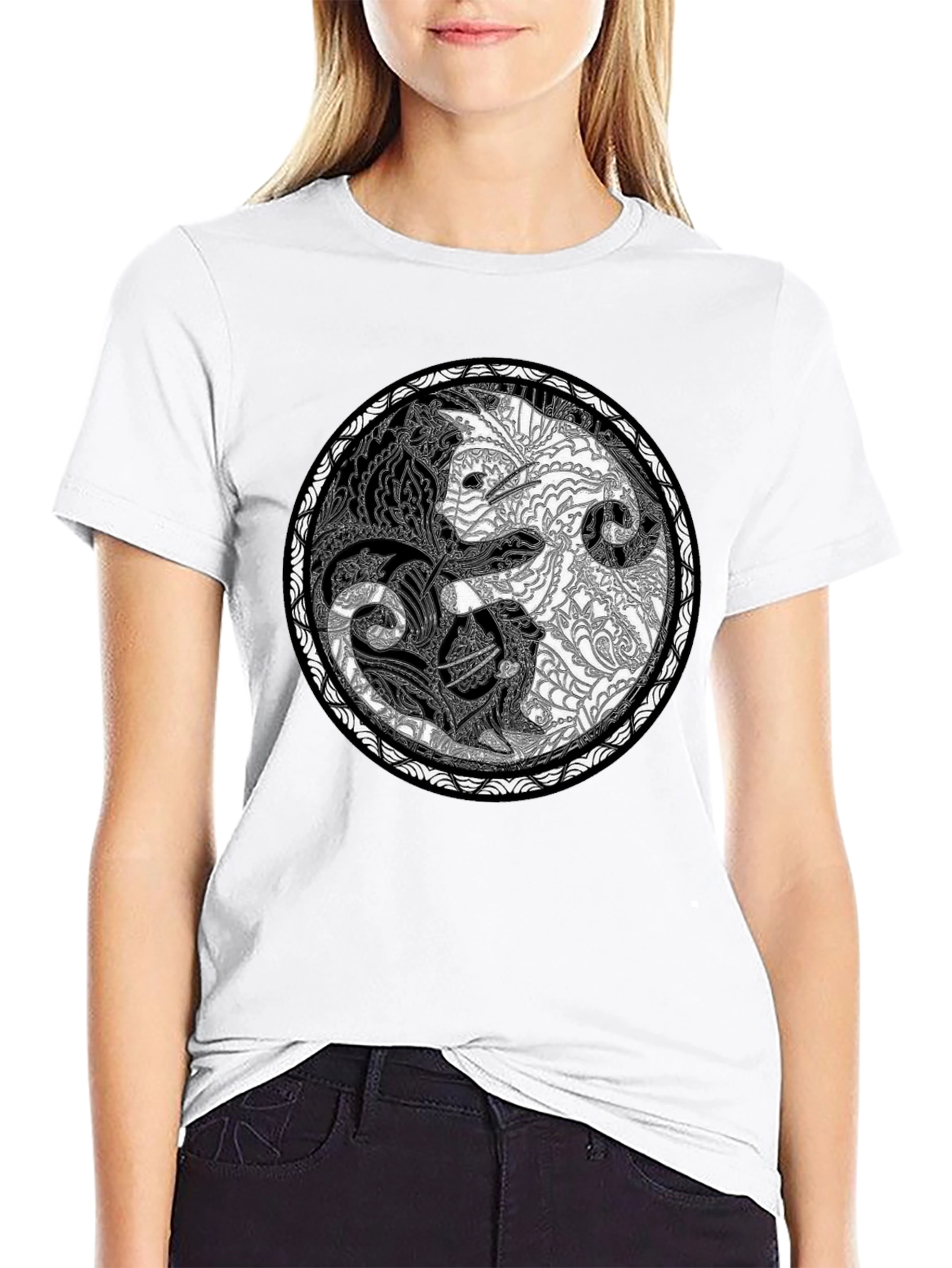 Yin Yang Wolves Graphic Tee - Unisex Black T-Shirt