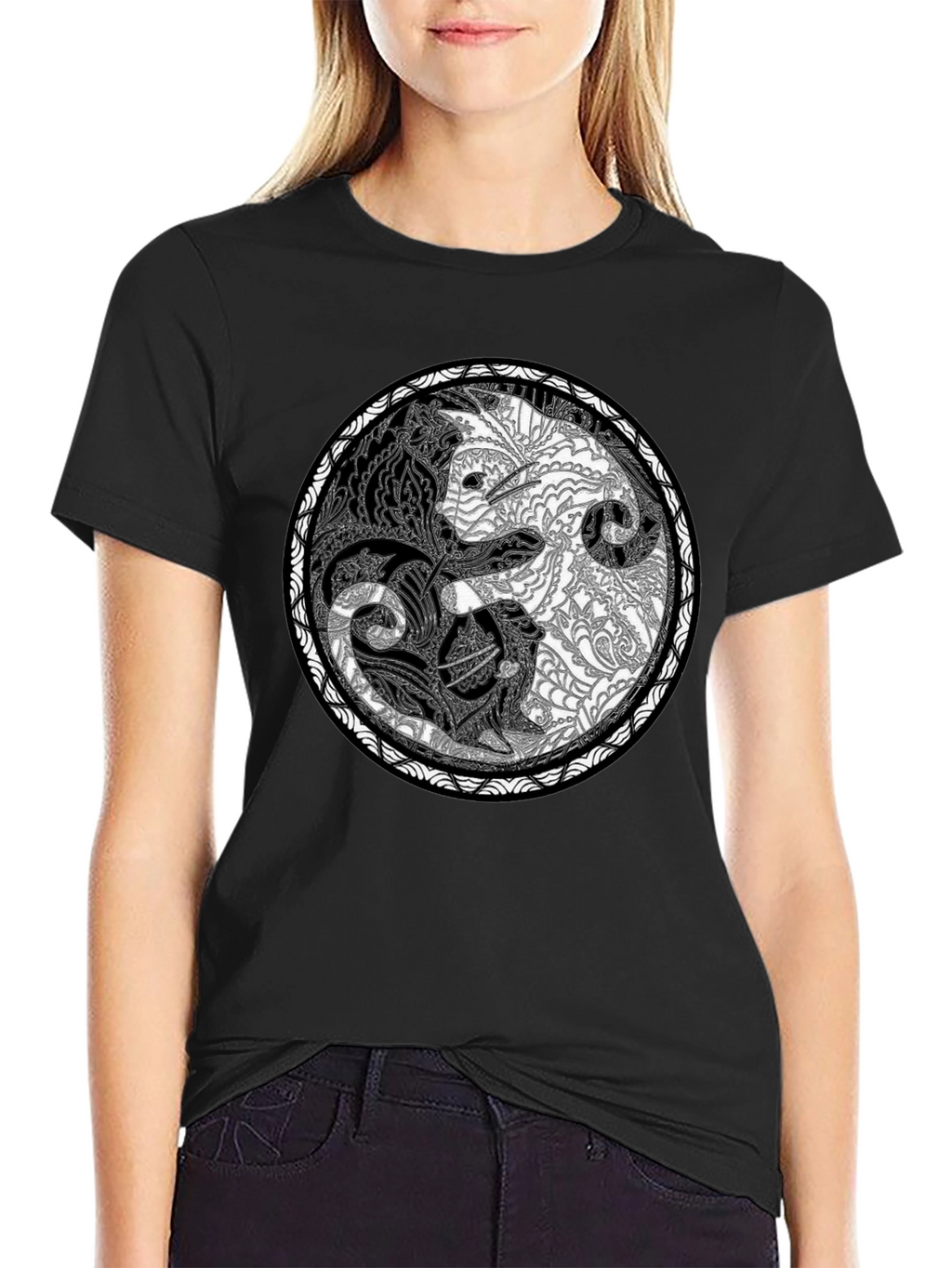 Yin Yang Wolves Graphic Tee - Unisex Black T-Shirt