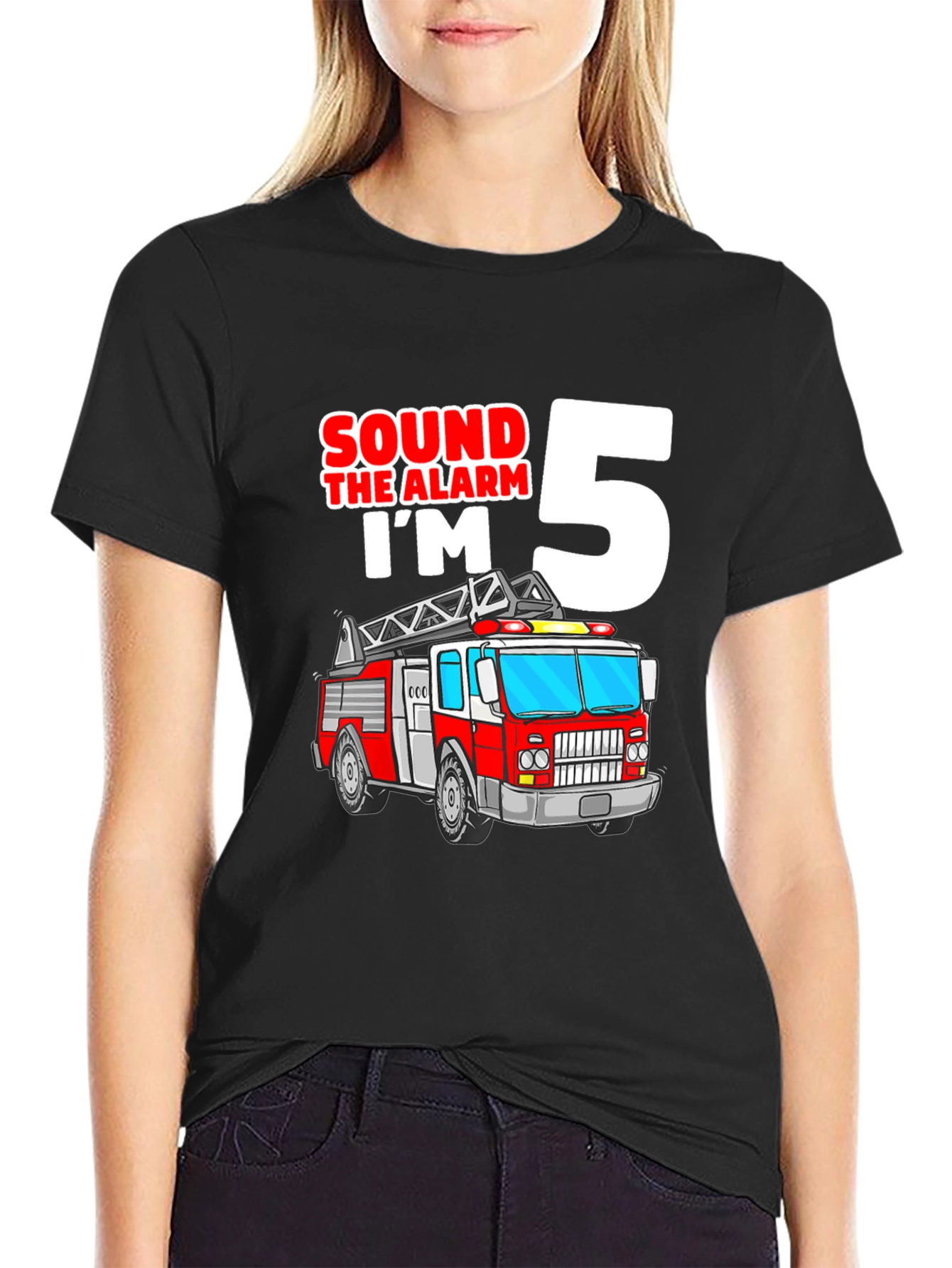 Fire Truck Birthday Shirt - Sound the Alarm Im 5