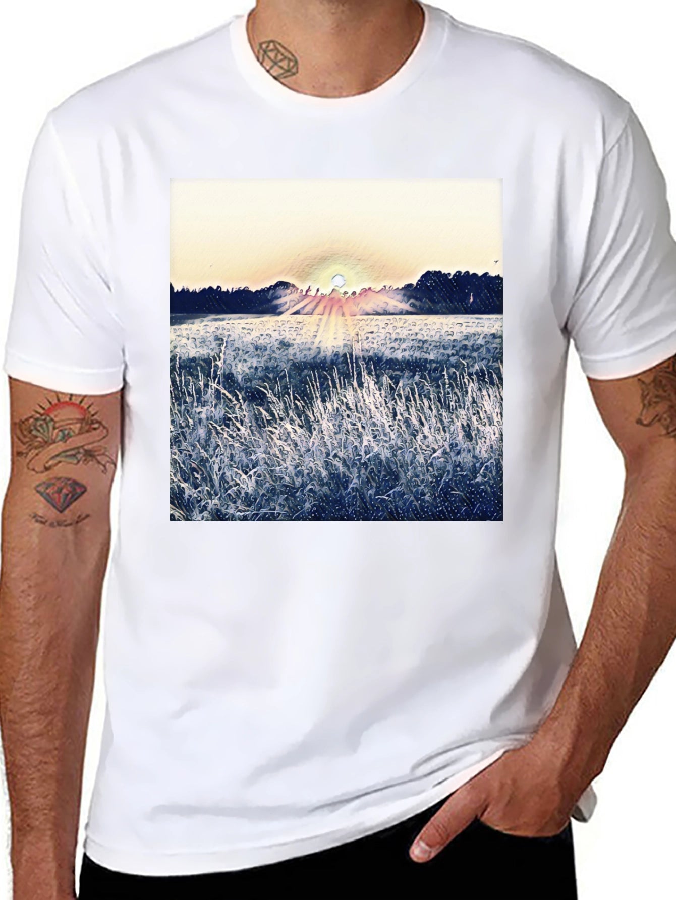 Nature Sunrise Graphic T-Shirt - Black