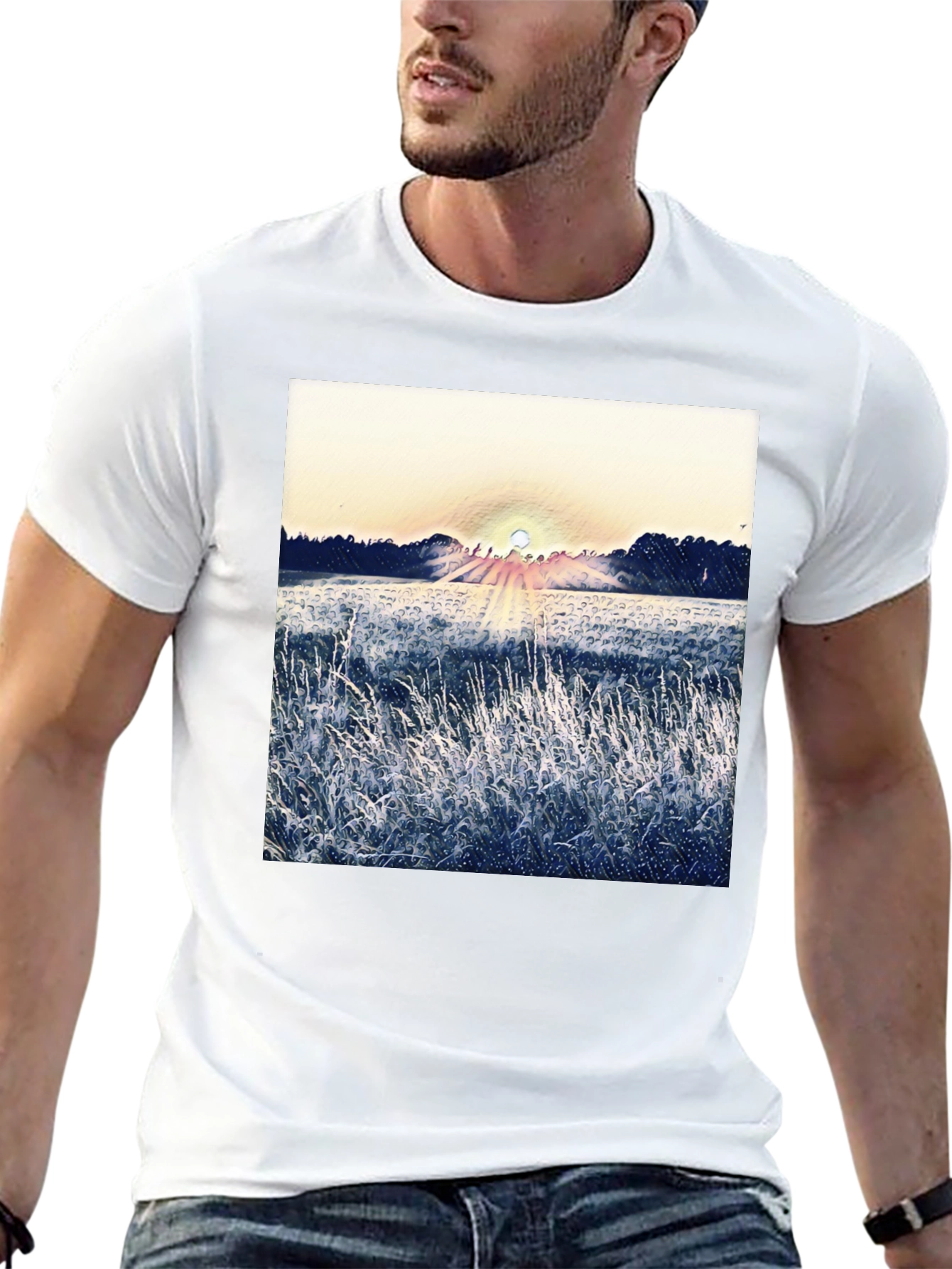 Nature Sunrise Graphic T-Shirt - Black