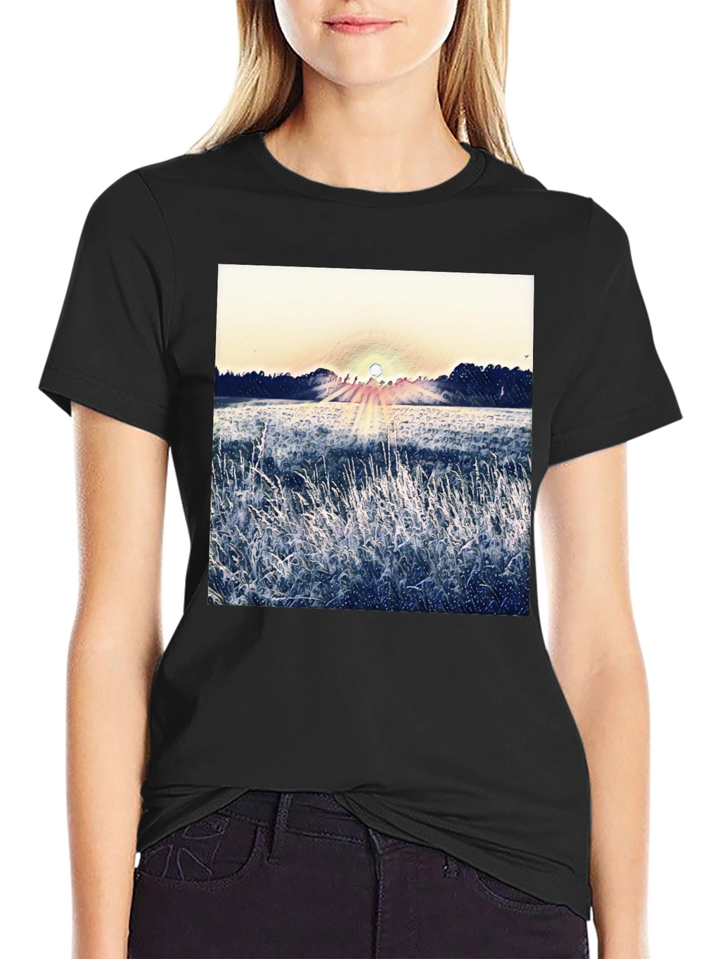 Nature Sunrise Graphic T-Shirt - Black