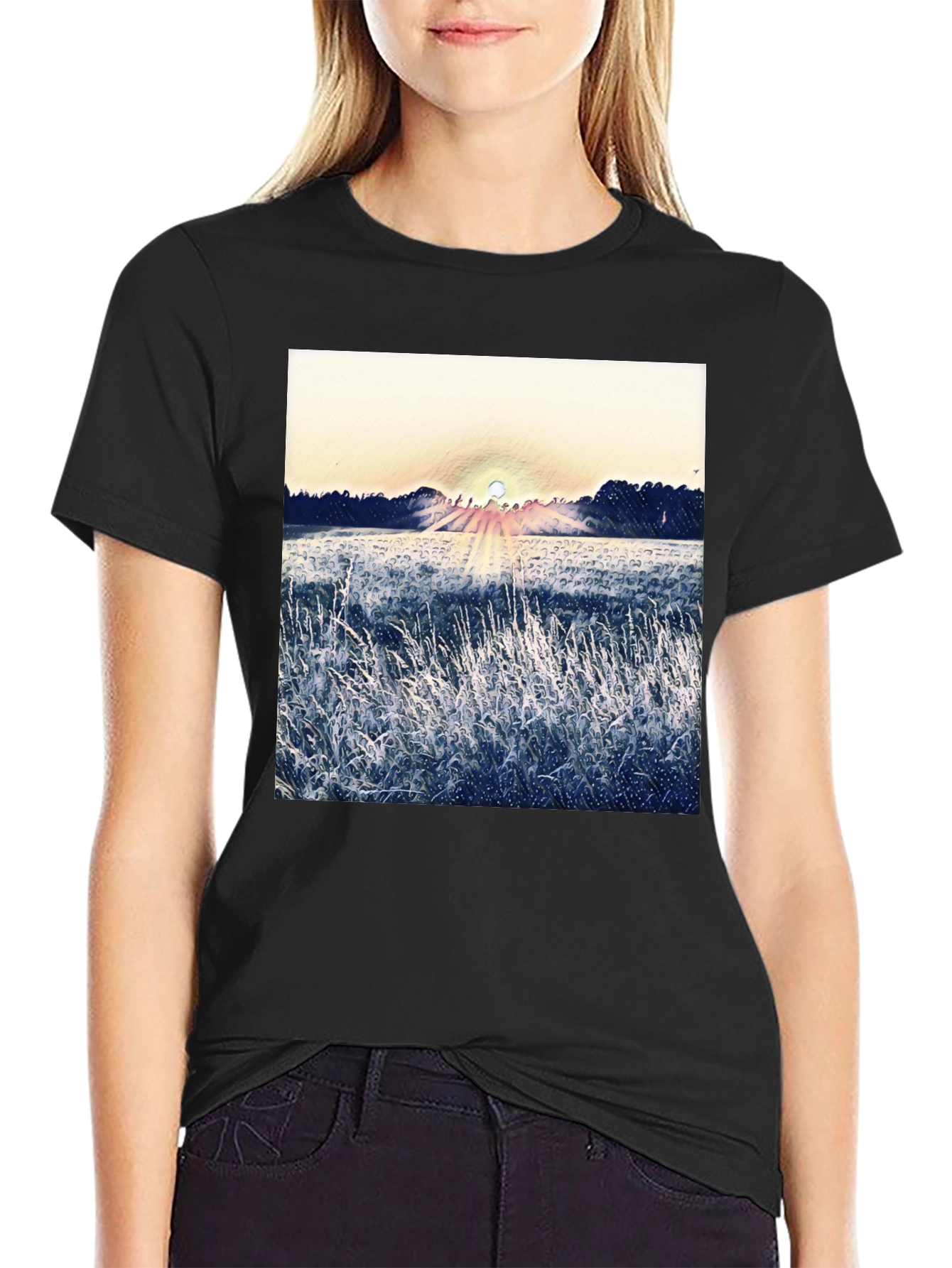 Nature Sunrise Graphic T-Shirt - Black