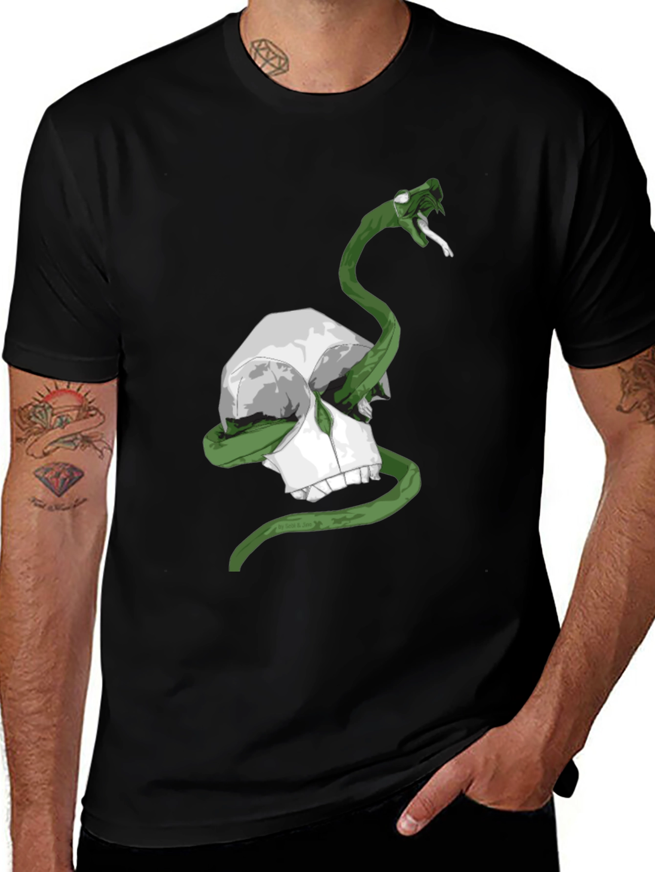 Skull & Snake Graphic Tee - Mens Black T-Shirt