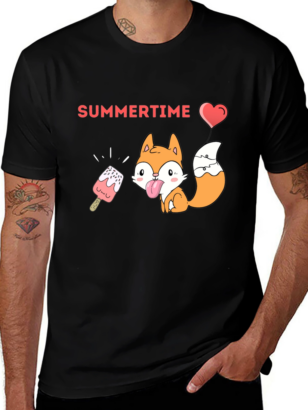 Summertime Fox Graphic Tee - Black