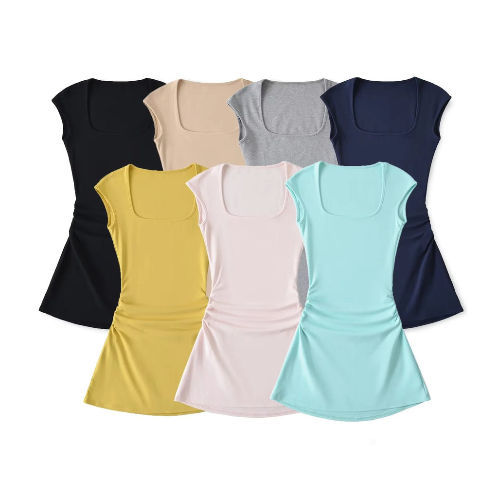 U-neck slim fit short sleeved dress