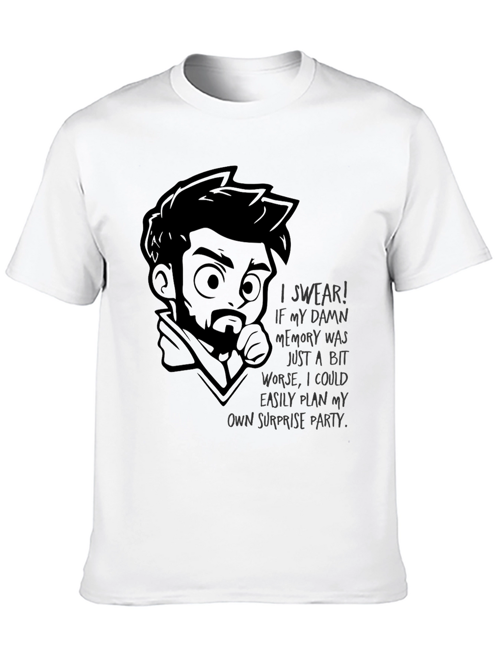 Humorous Bad Memory Graphic T-Shirt - Black