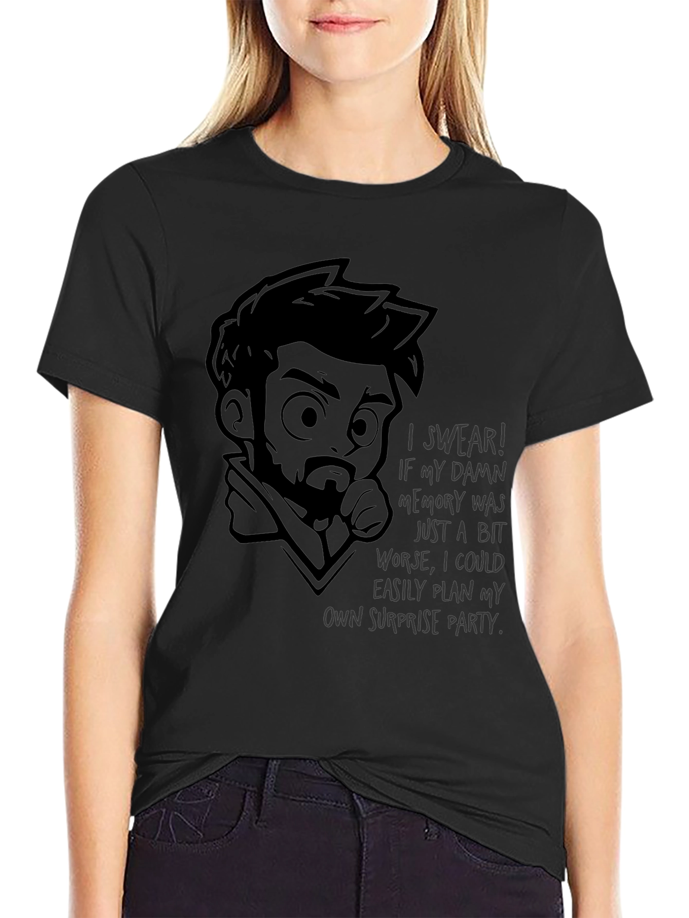 Humorous Bad Memory Graphic T-Shirt - Black