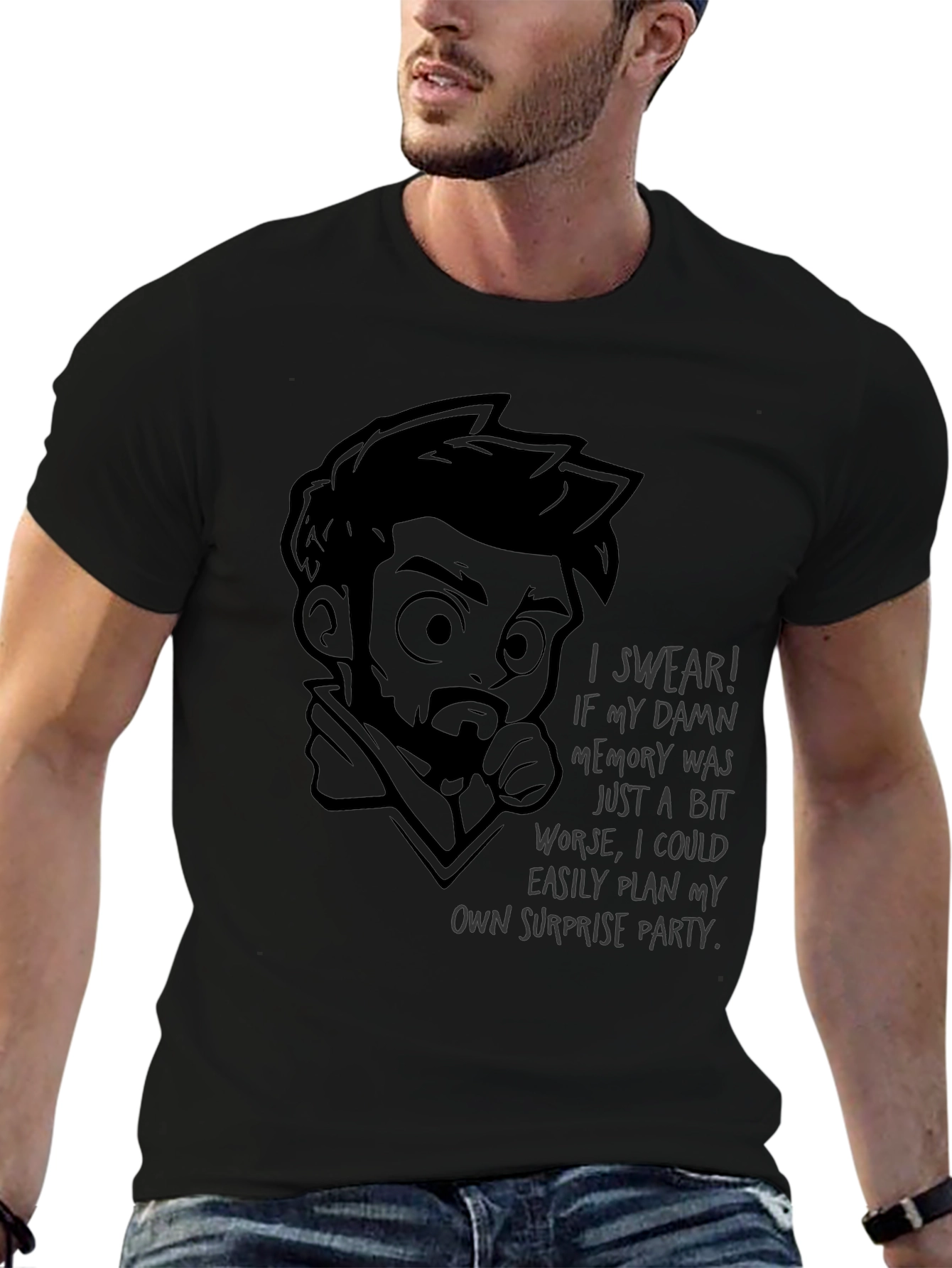 Humorous Bad Memory Graphic T-Shirt - Black