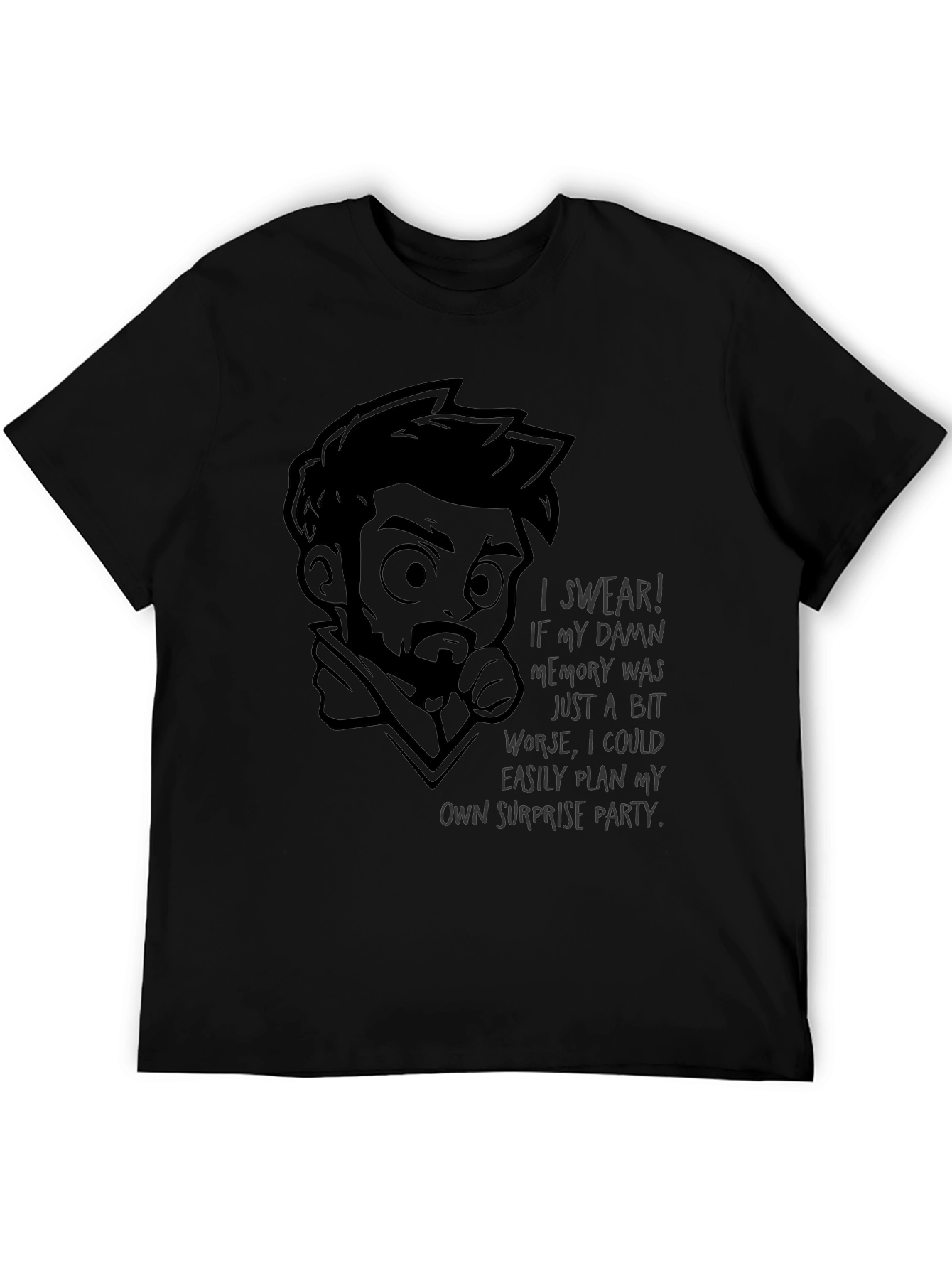 Humorous Bad Memory Graphic T-Shirt - Black