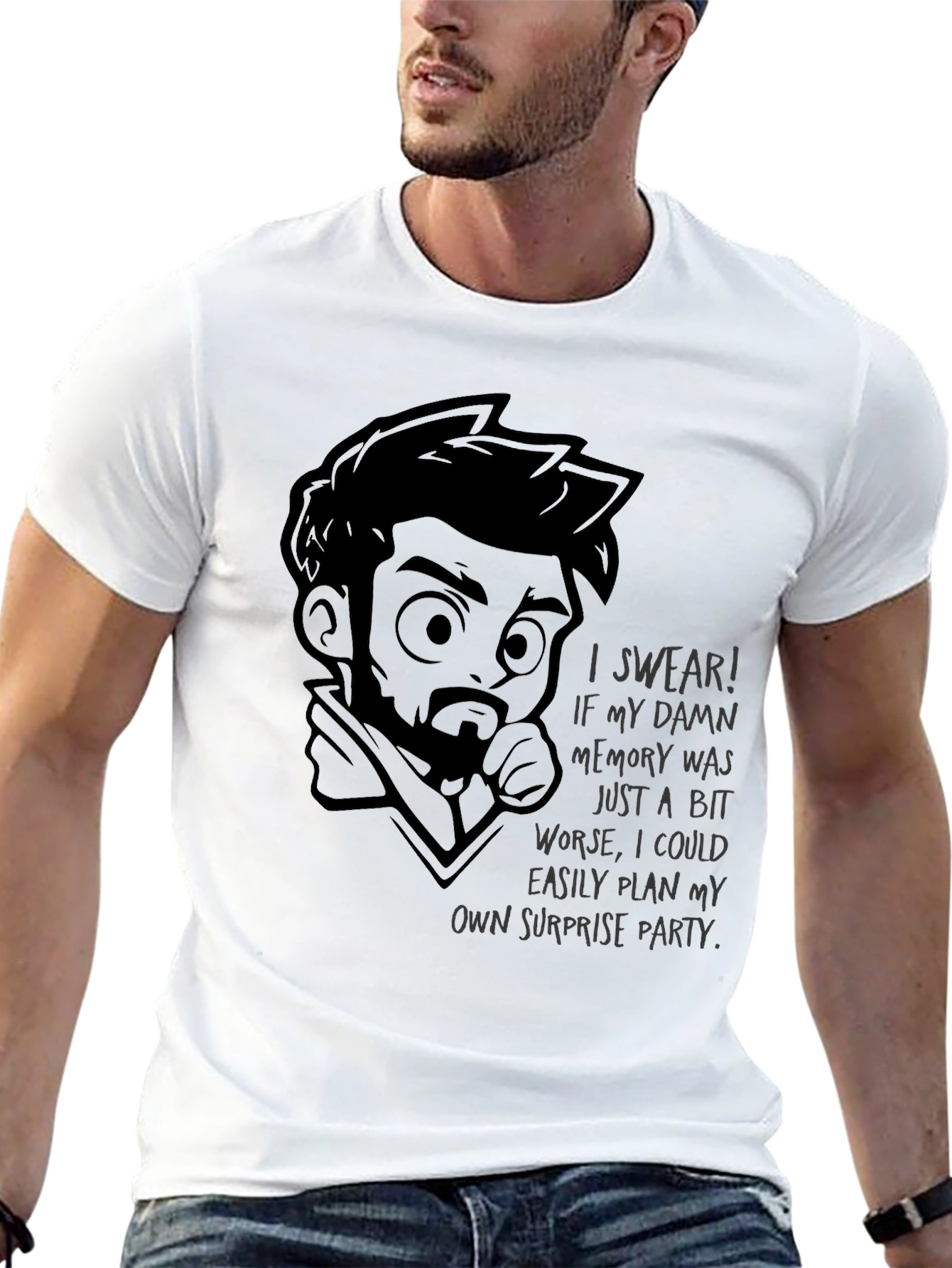 Humorous Bad Memory Graphic T-Shirt - Black