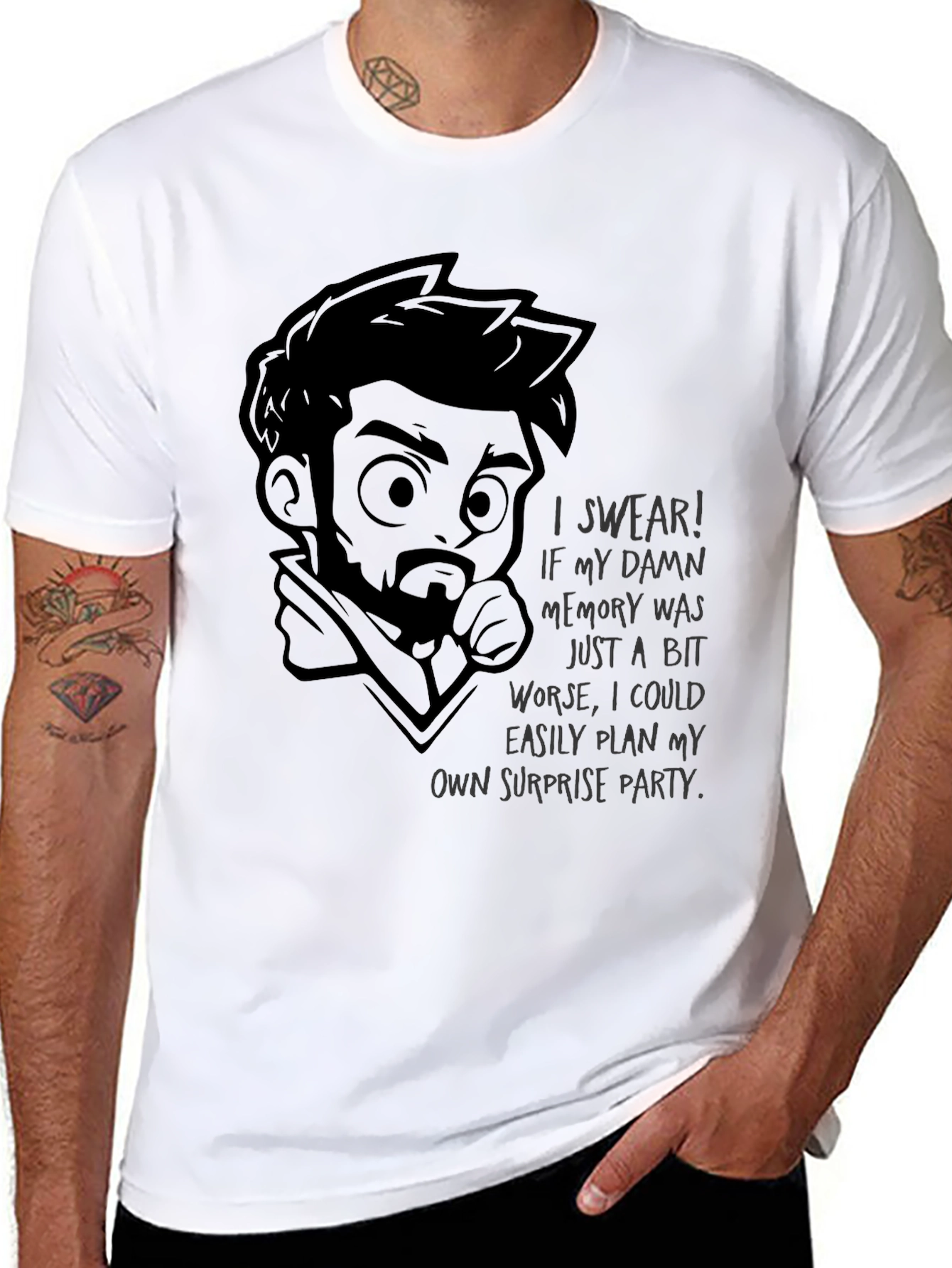 Humorous Bad Memory Graphic T-Shirt - Black