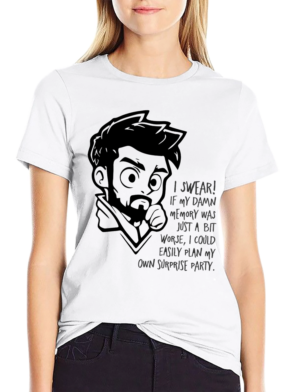 Humorous Bad Memory Graphic T-Shirt - Black