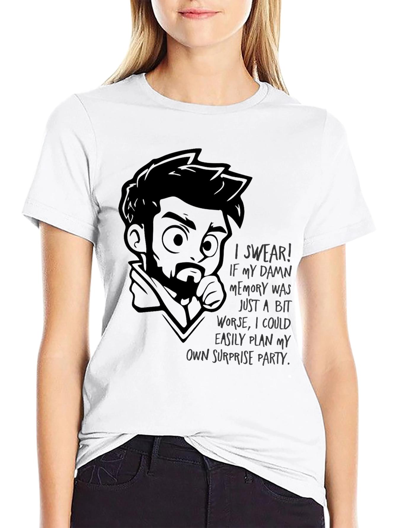 Humorous Bad Memory Graphic T-Shirt - Black