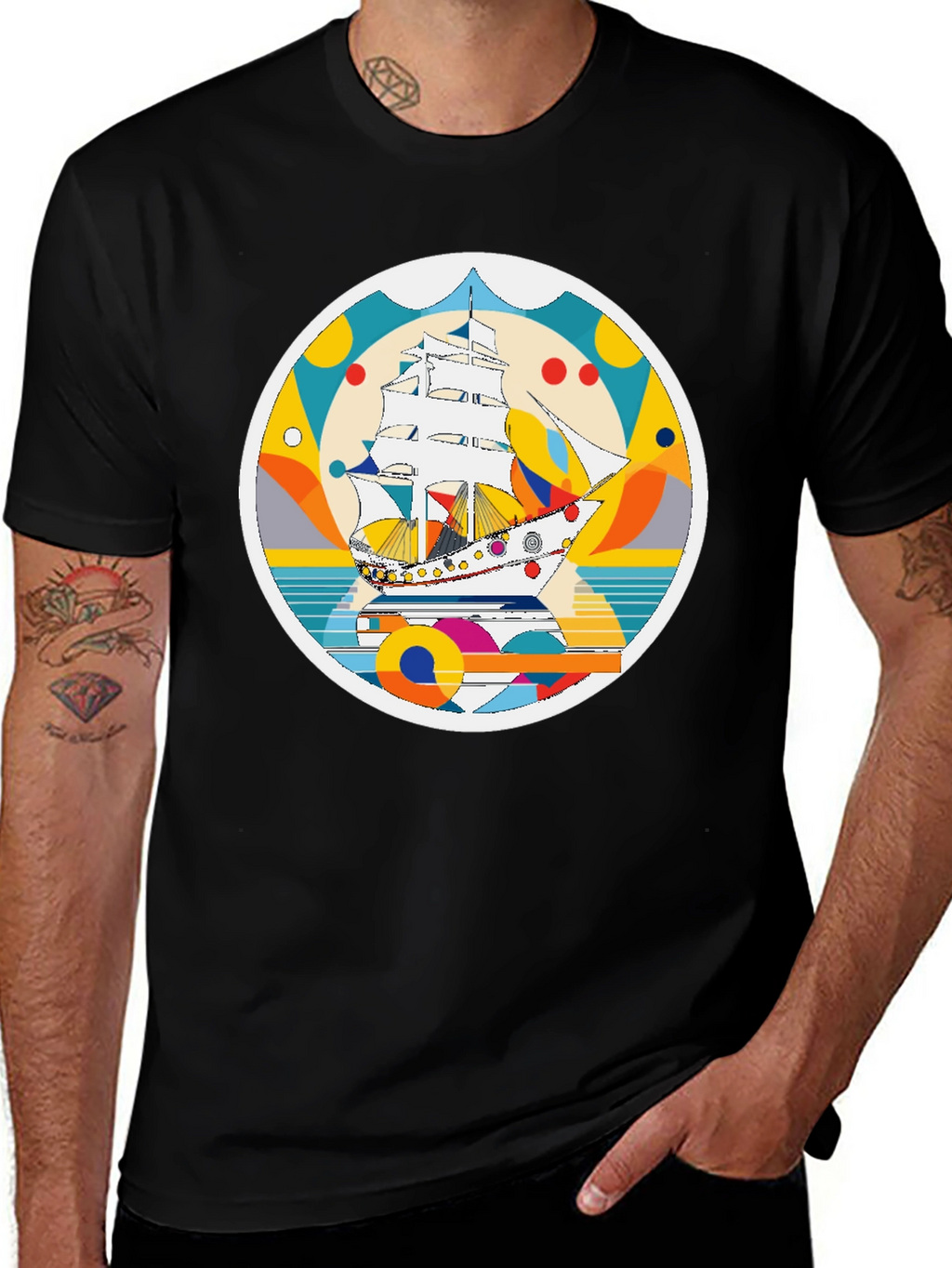 Retro Sailboat Graphic T-Shirt - Artistic Print