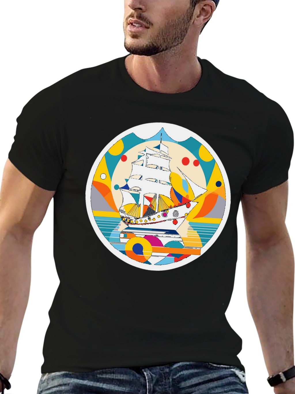 Retro Sailboat Graphic T-Shirt - Artistic Print