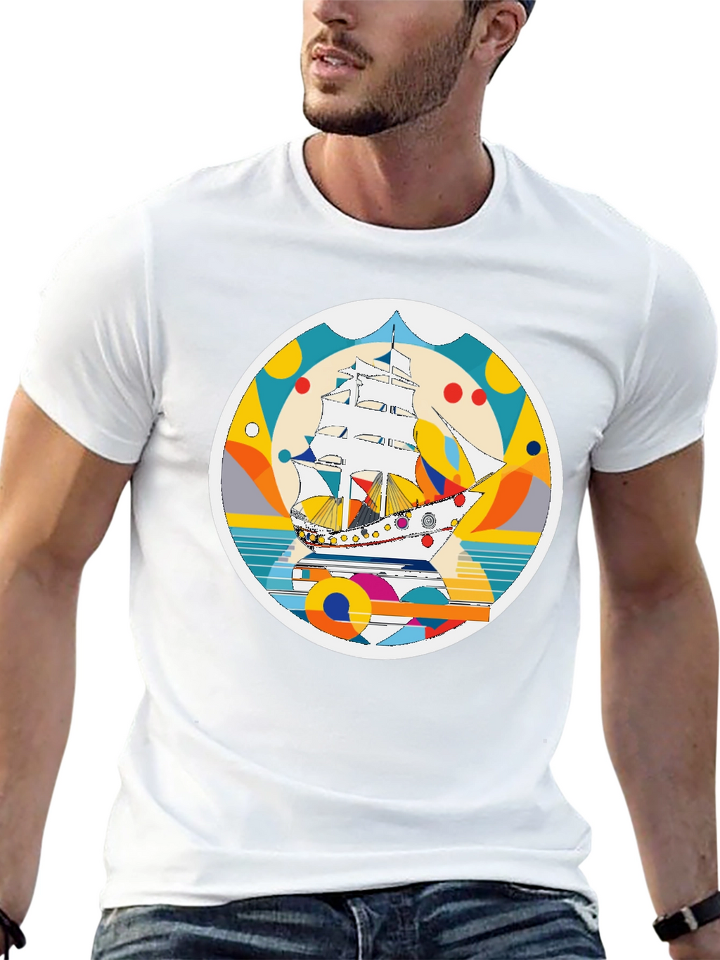 Retro Sailboat Graphic T-Shirt - Artistic Print