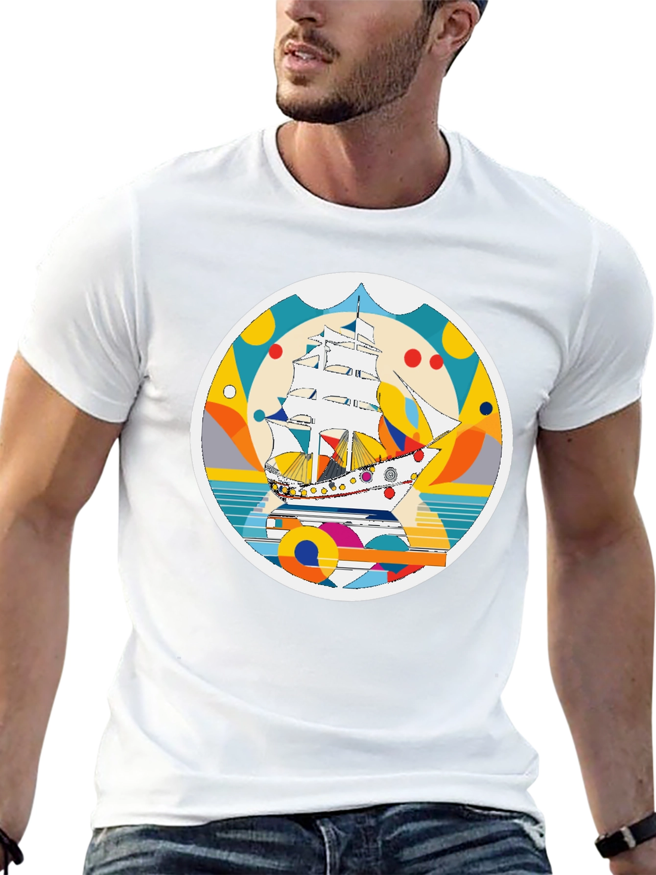 Retro Sailboat Graphic T-Shirt - Artistic Print