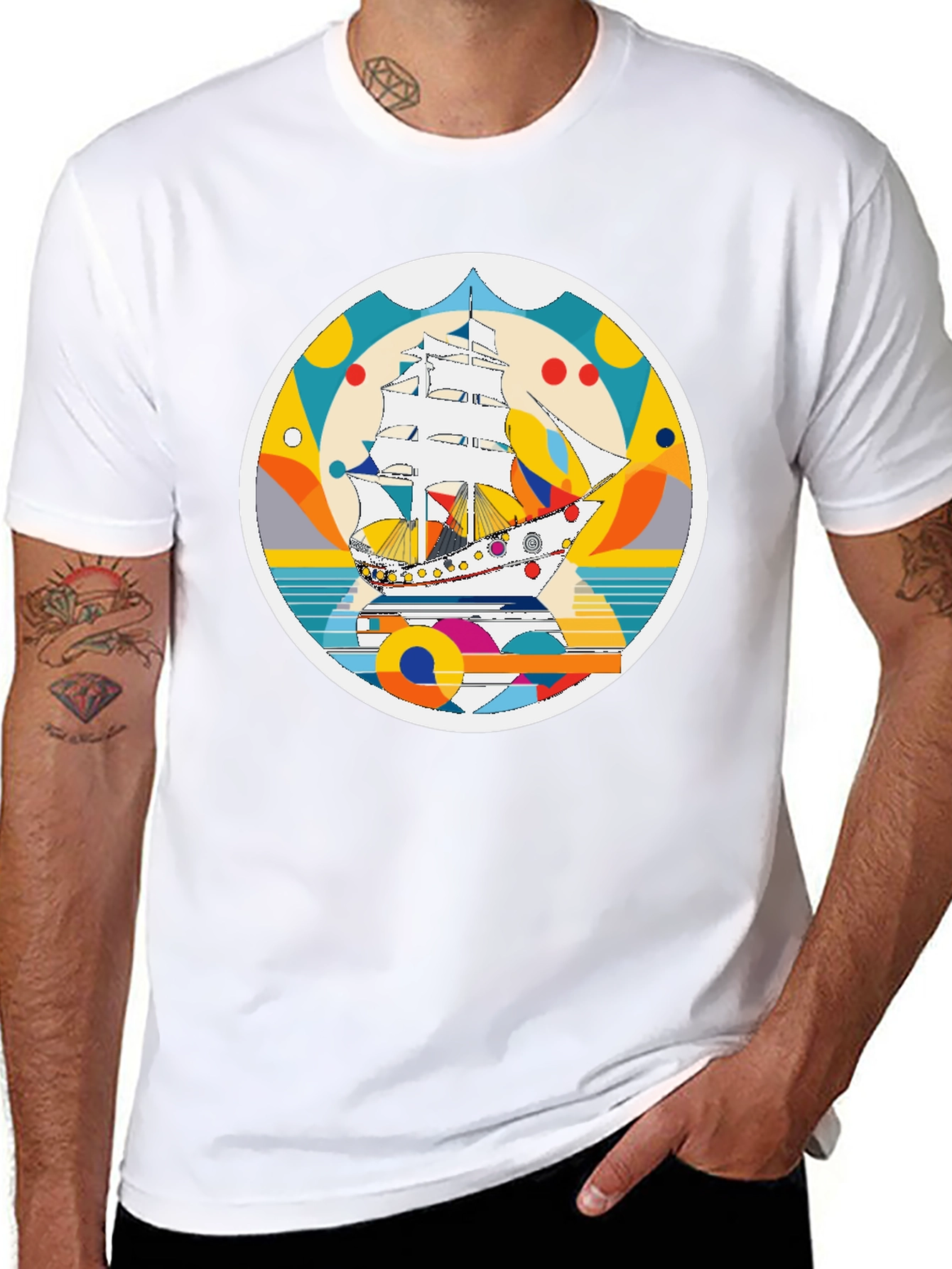 Retro Sailboat Graphic T-Shirt - Artistic Print
