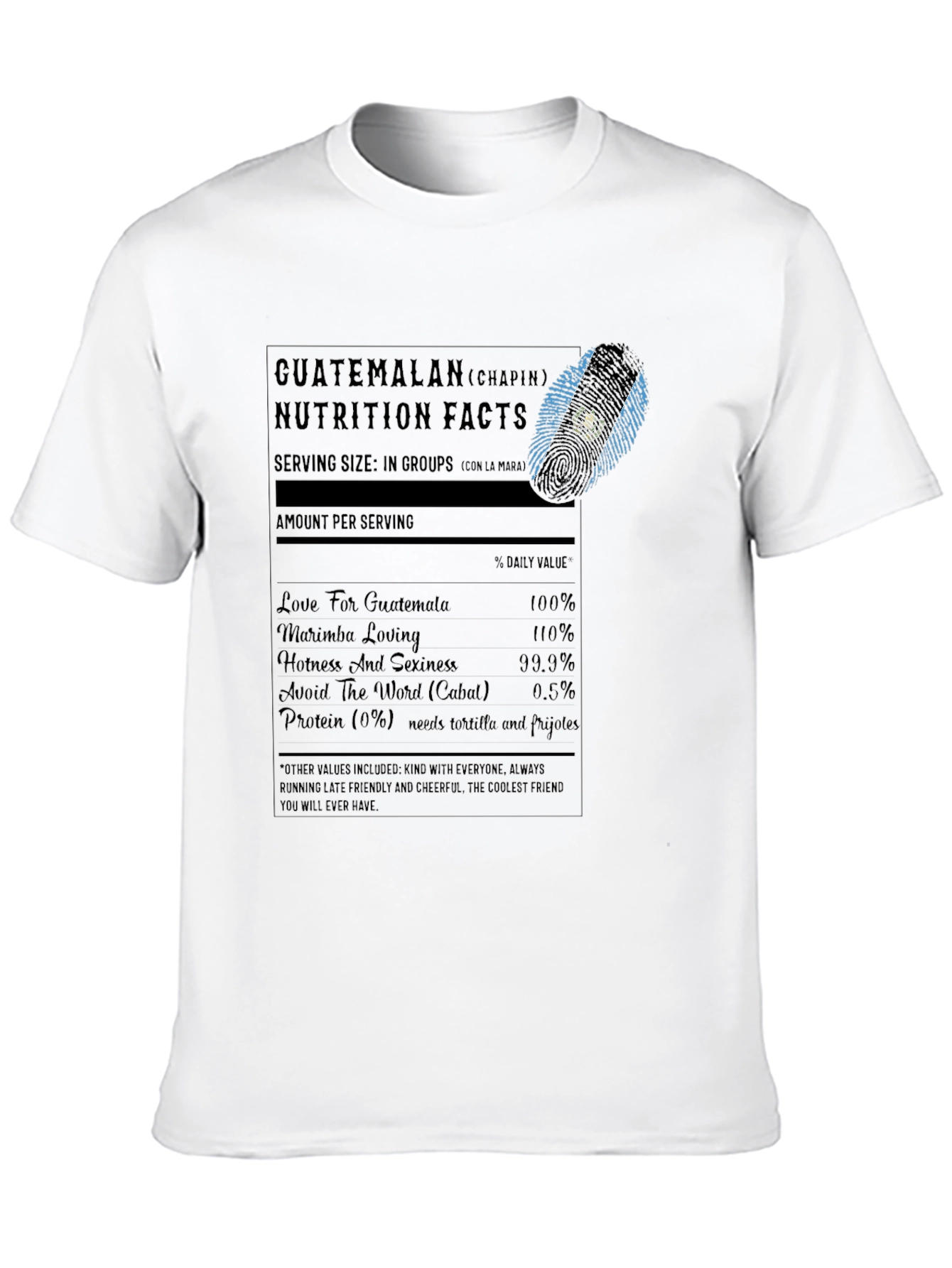 Guatemalan Nutrition Facts Black T-Shirt