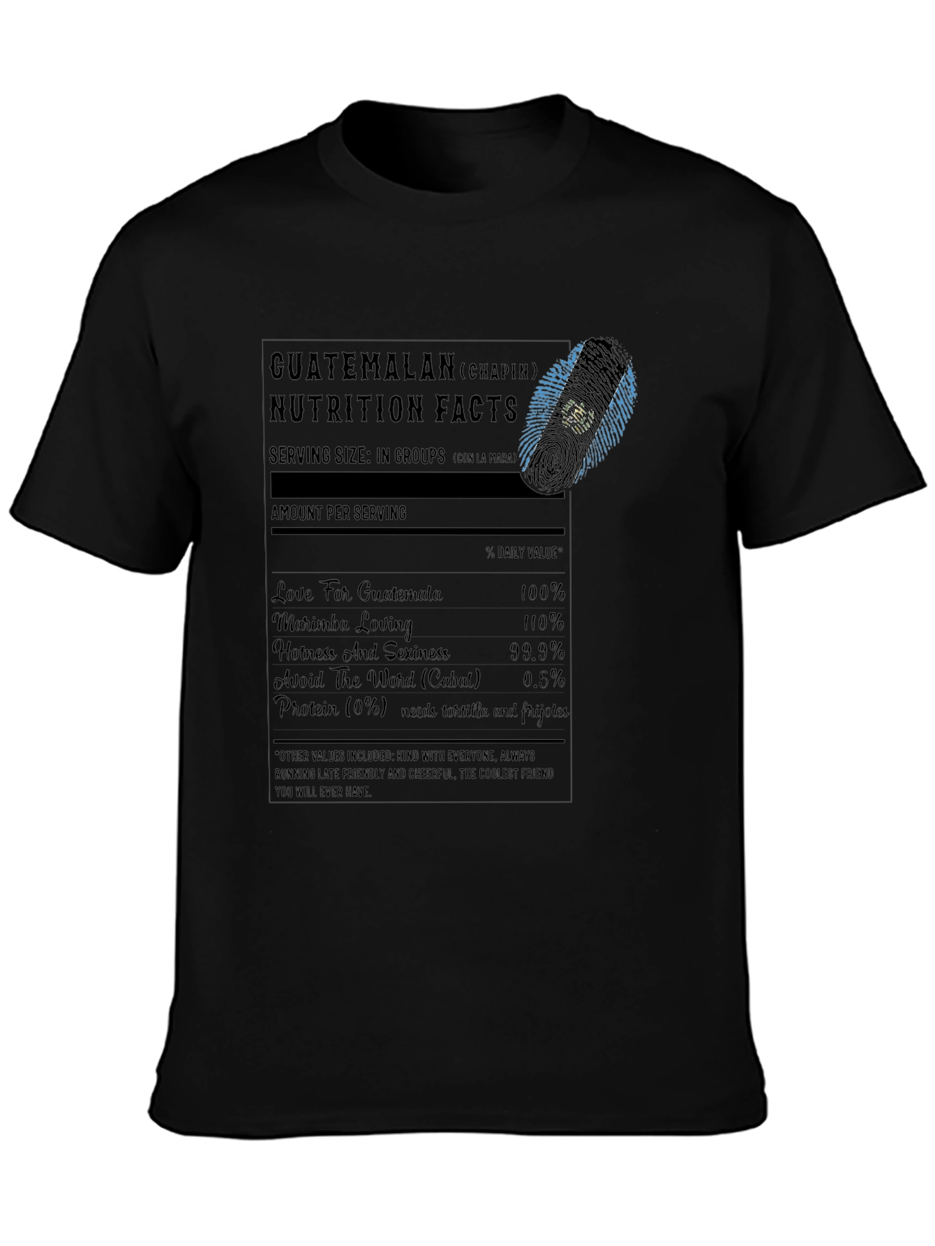 Guatemalan Nutrition Facts Black T-Shirt