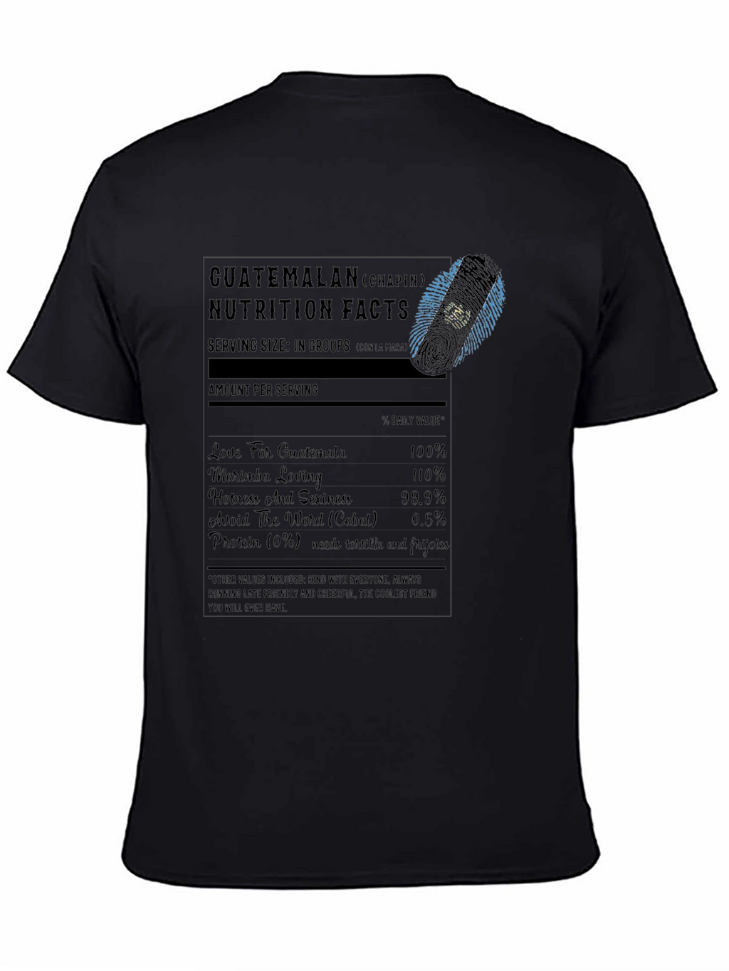 Guatemalan Nutrition Facts Black T-Shirt